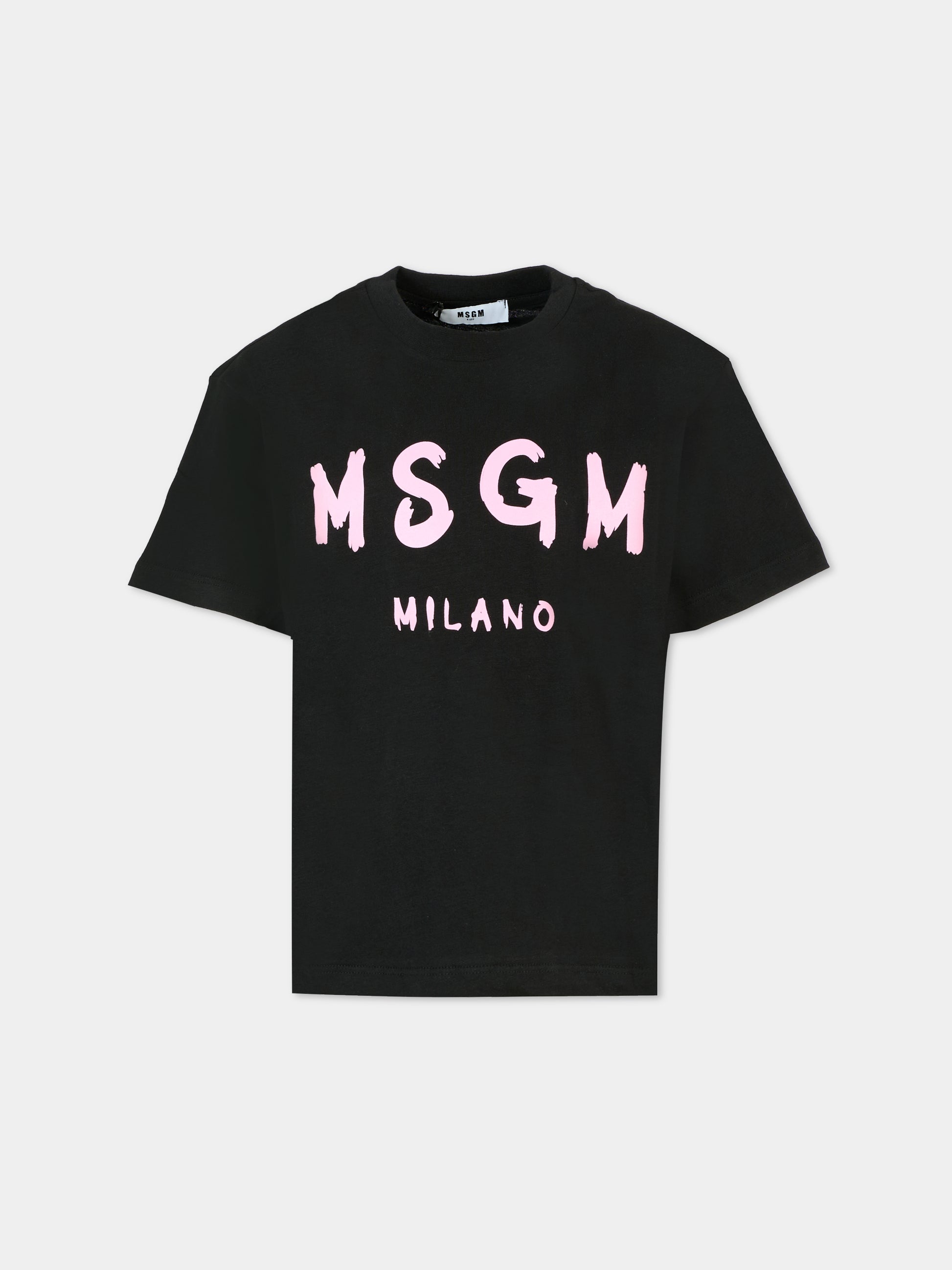 T-shirt nera per bambina con logo rosa,Msgm Kids,F5MSJUTH007 110/83