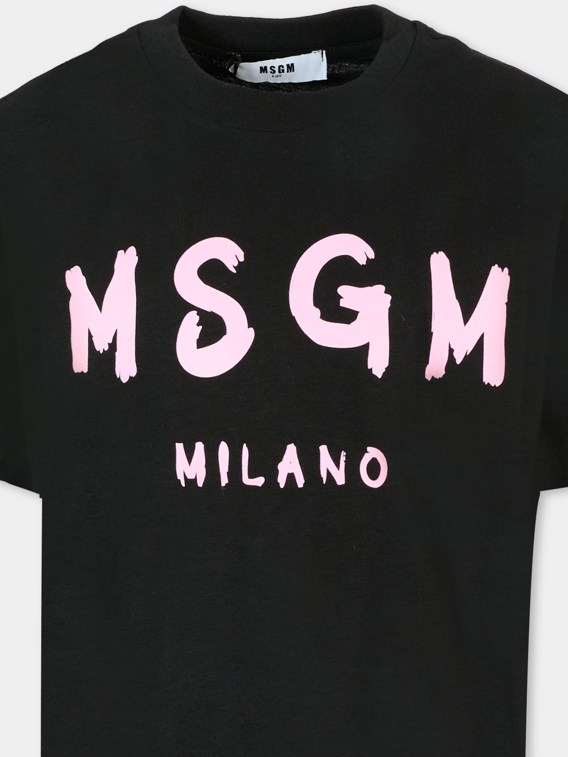 T-shirt nera per bambina con logo rosa,Msgm Kids,F5MSJUTH007 110/83