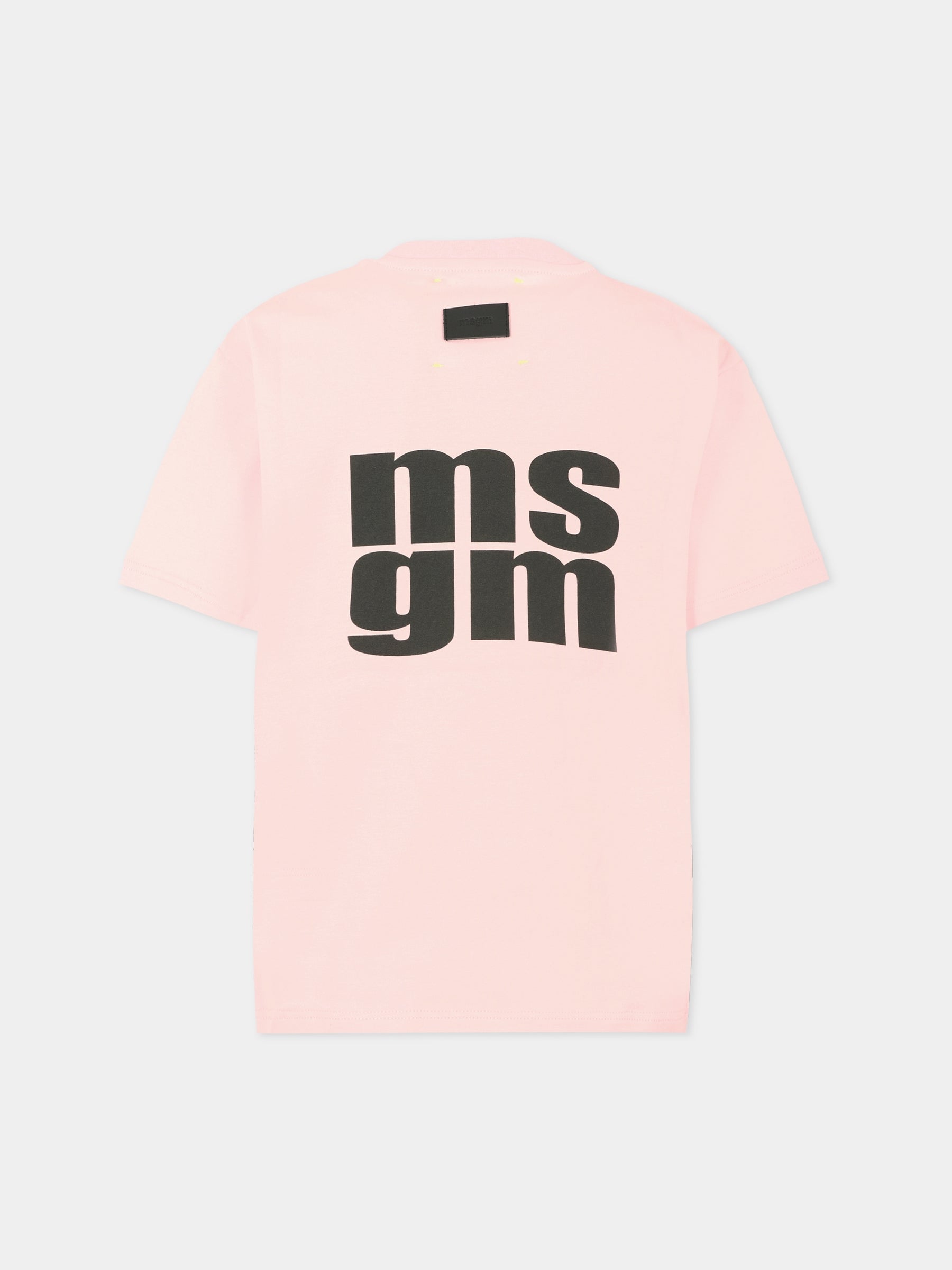 T-shirt rosa per bambina con logo nero,Msgm Kids,F5MSJUTH056 MS044