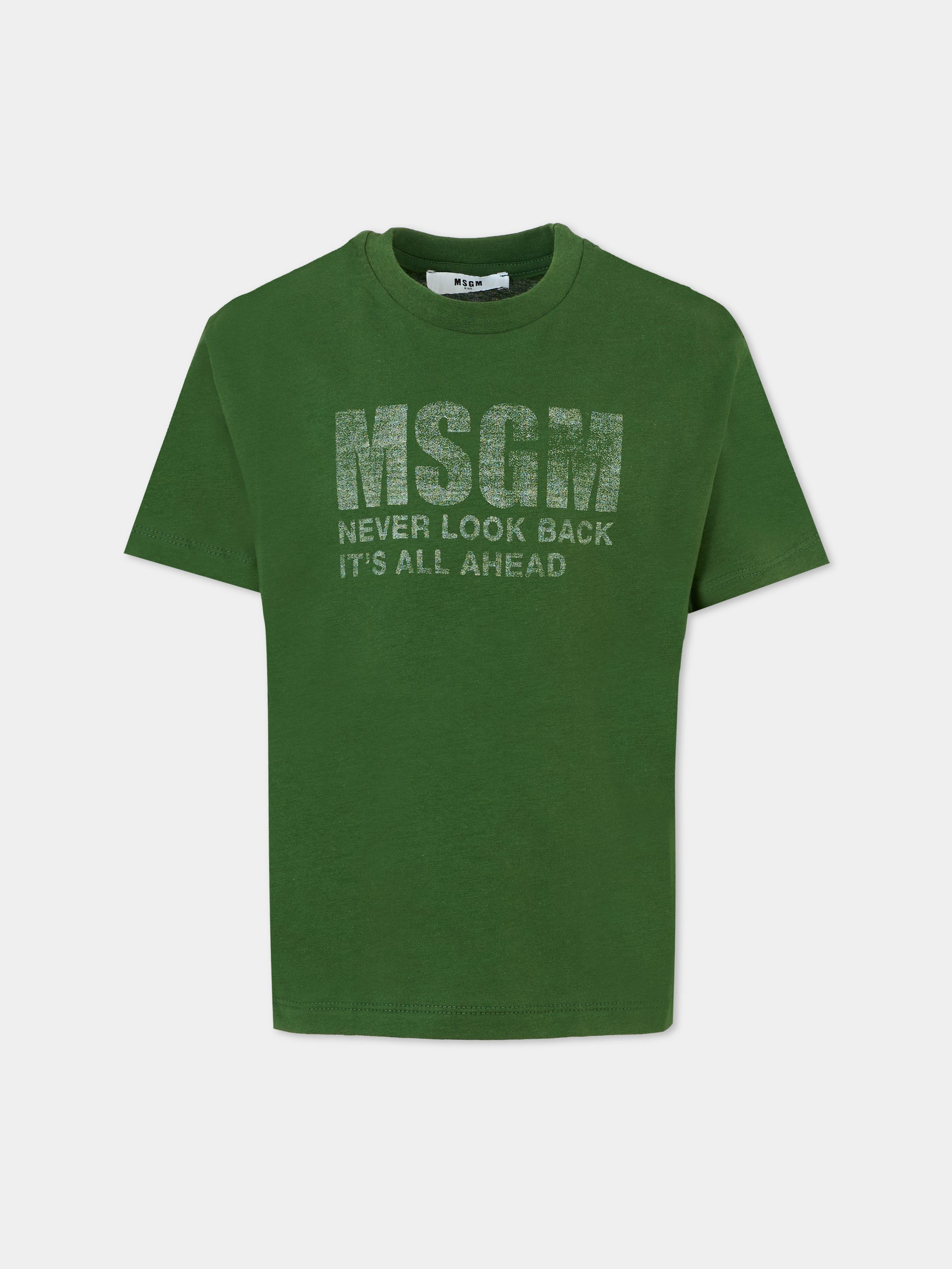 T-shirt verde alla per bambini con logo,Msgm Kids,F5MSJUTH087 MS039