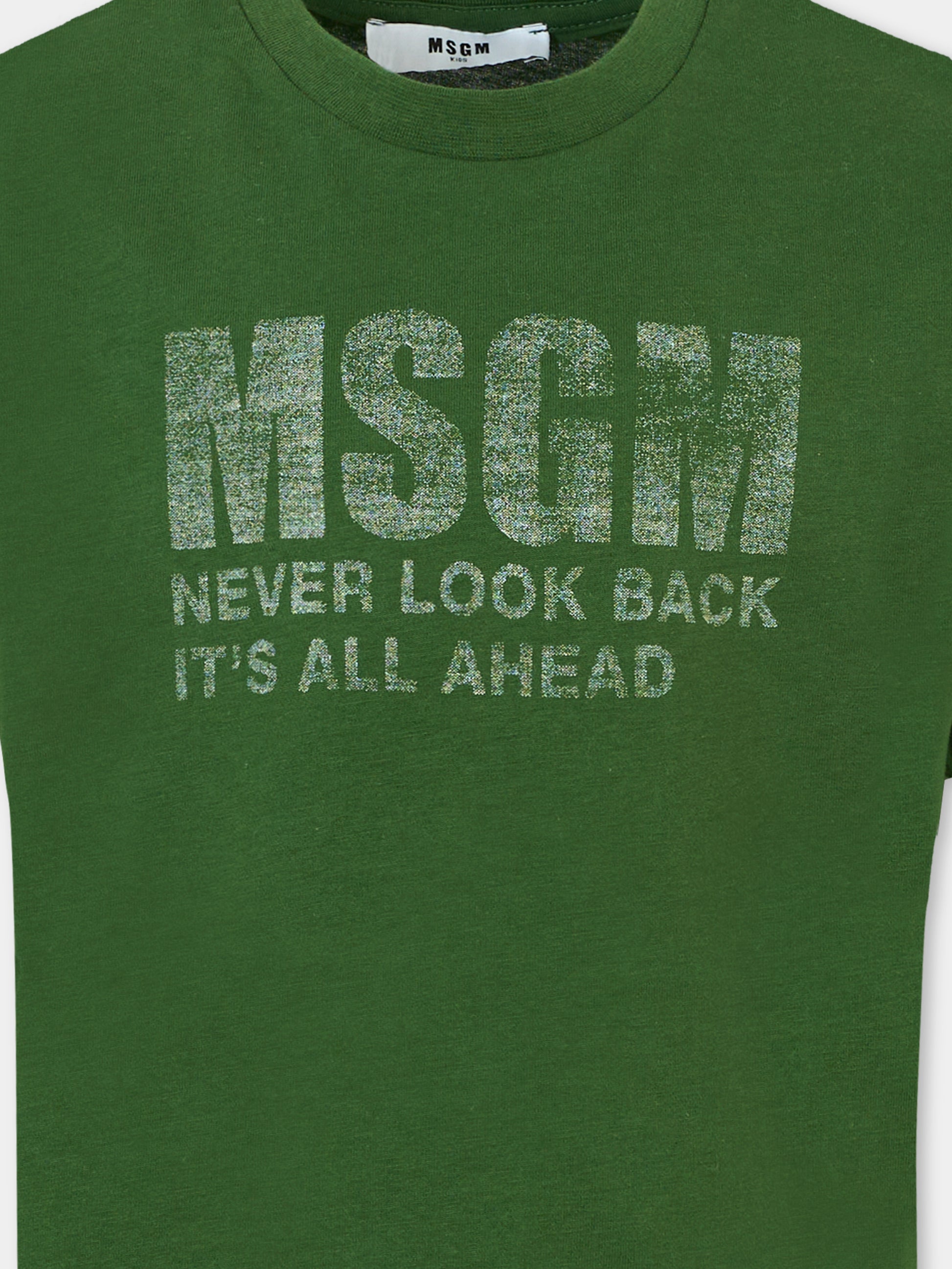 T-shirt verde alla per bambini con logo,Msgm Kids,F5MSJUTH087 MS039