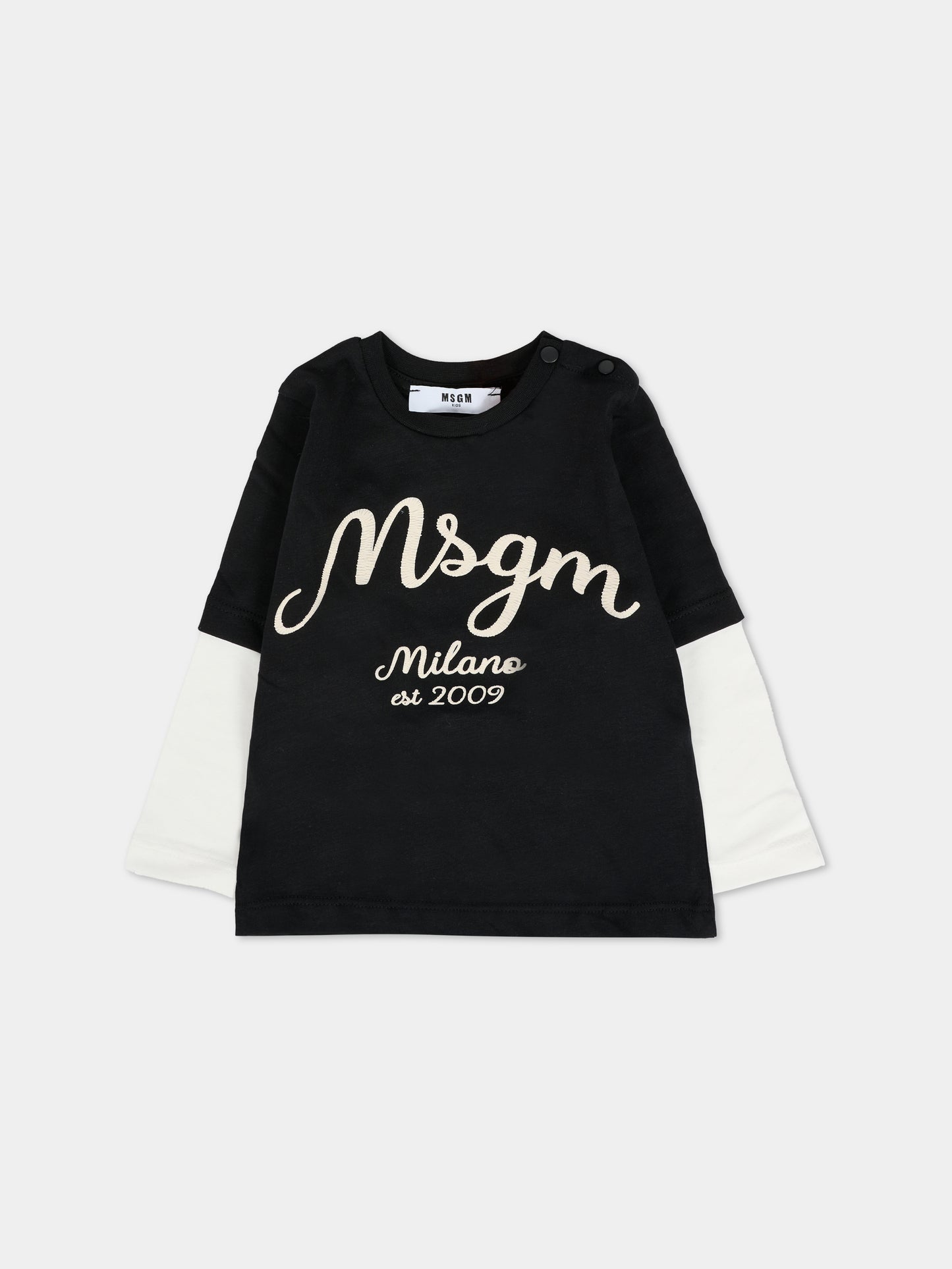 T-shirt nera per neonato con logo,Msgm Kids,F5MSNBTH297 110