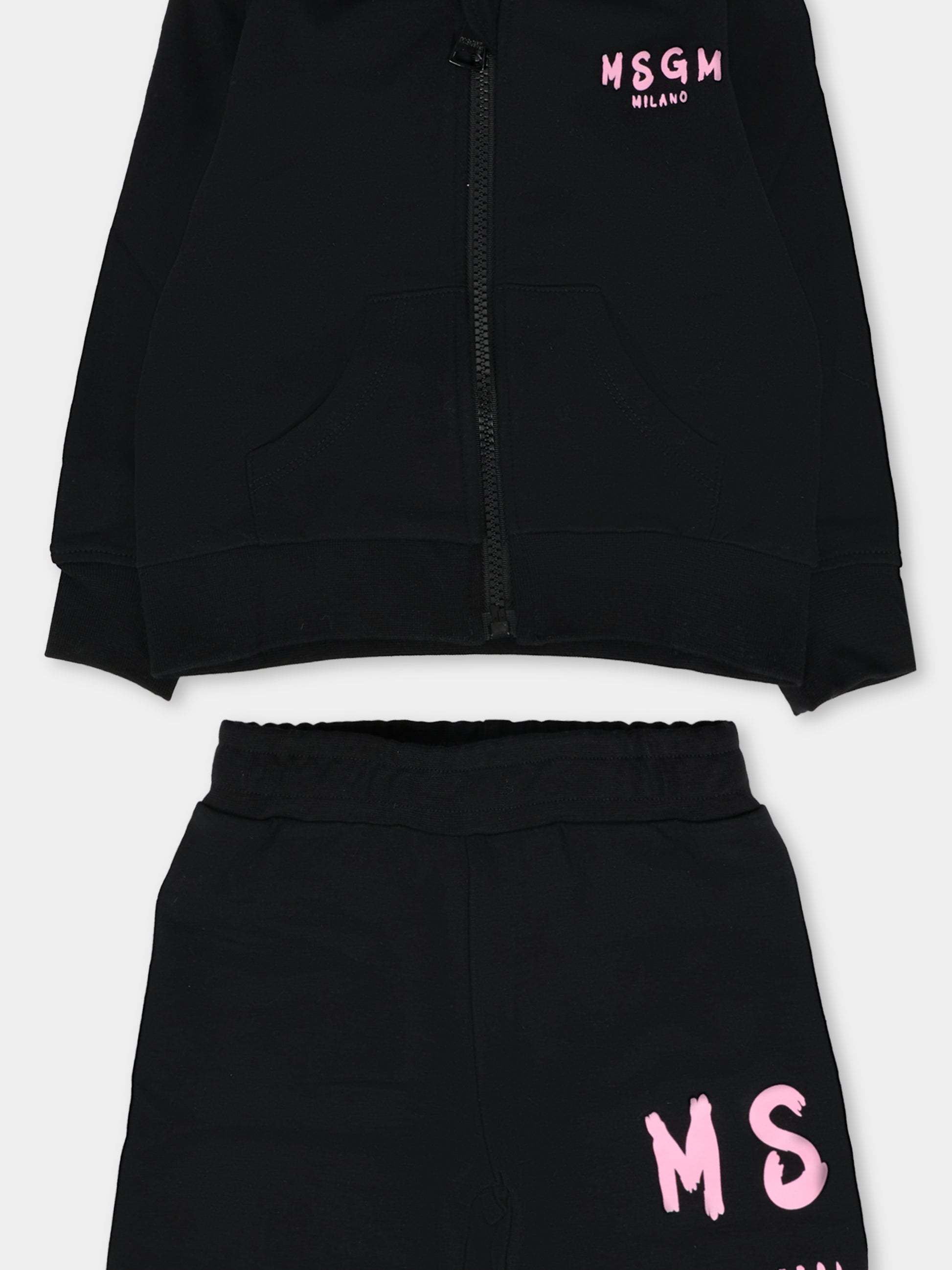 Completo nero per neonata con logo rosa,Msgm Kids,F5MSUNSF280 110/83