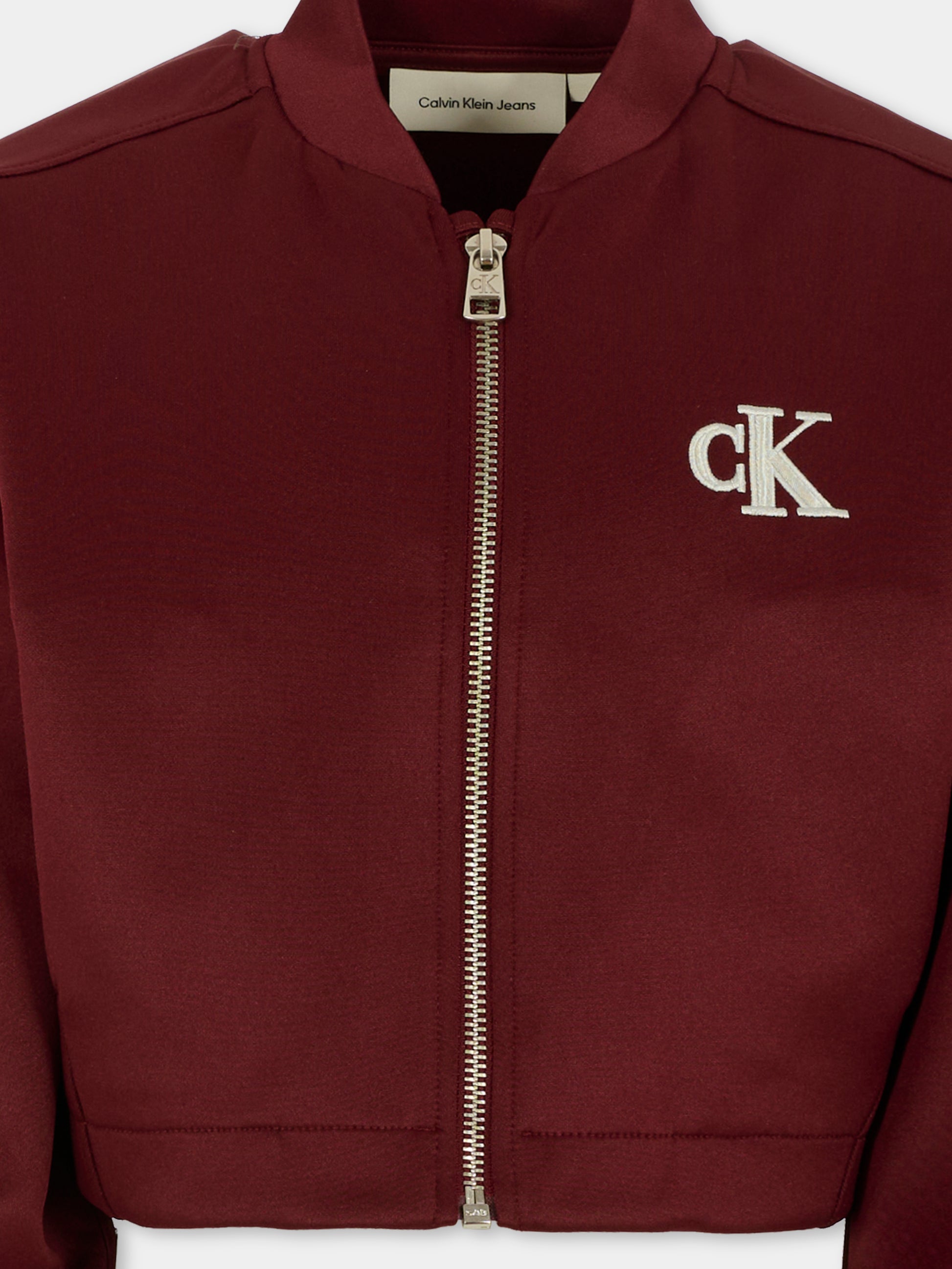 Felpa crop bordeaux per bambina con logo,Calvin Klein Kids,25WCKIG0IG03076 XU4