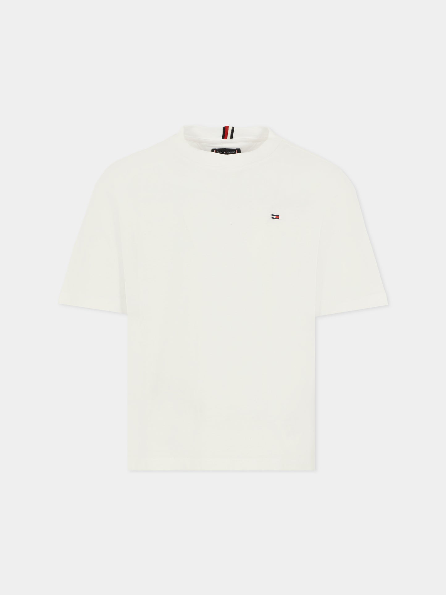 T-shirt bianca per bambini con bandierina ricamata,Tommy Hilfiger Junior,25WTHKB0KB09646 YBR