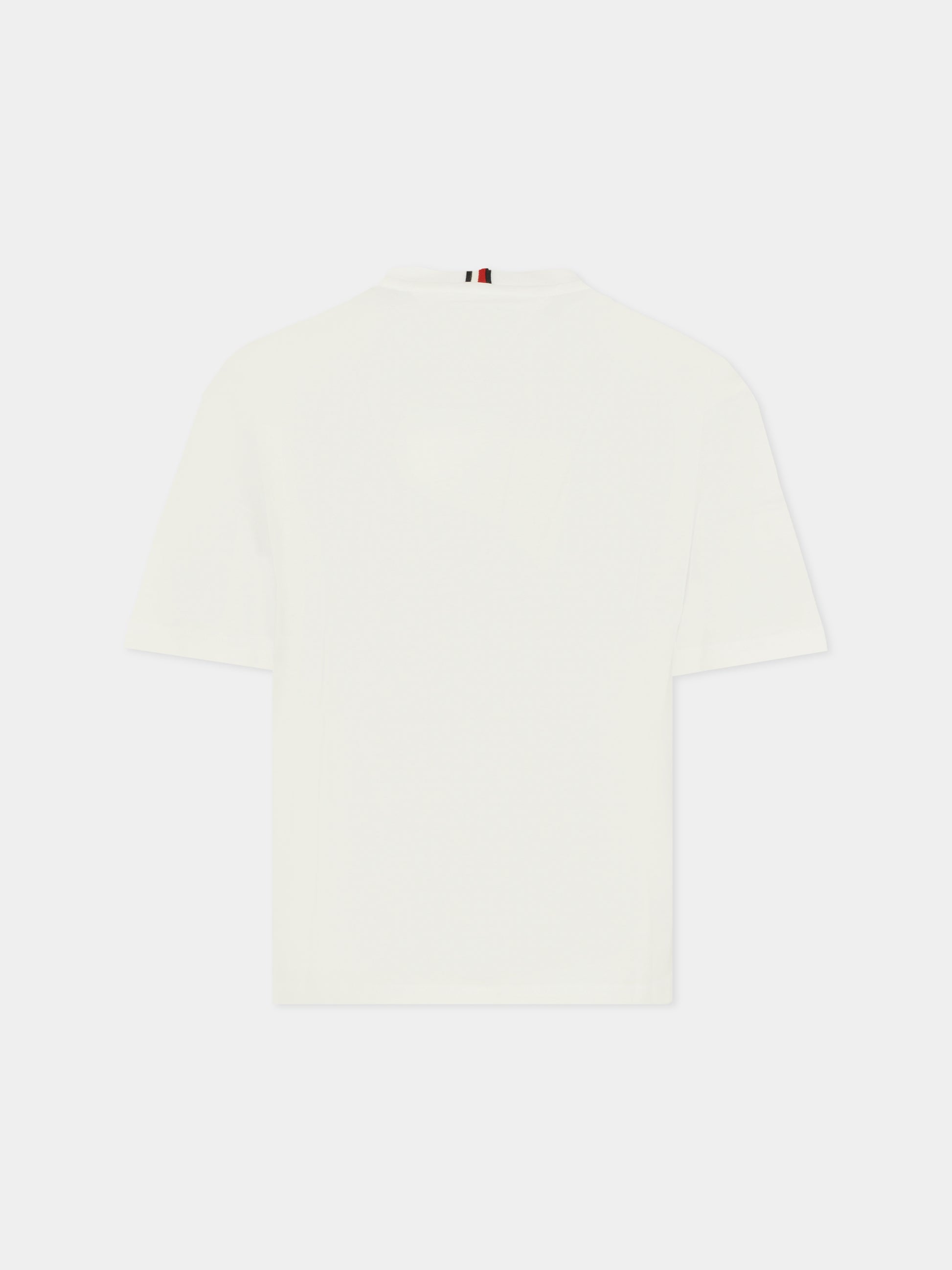 T-shirt bianca per bambini con bandierina ricamata,Tommy Hilfiger Junior,25WTHKB0KB09646 YBR