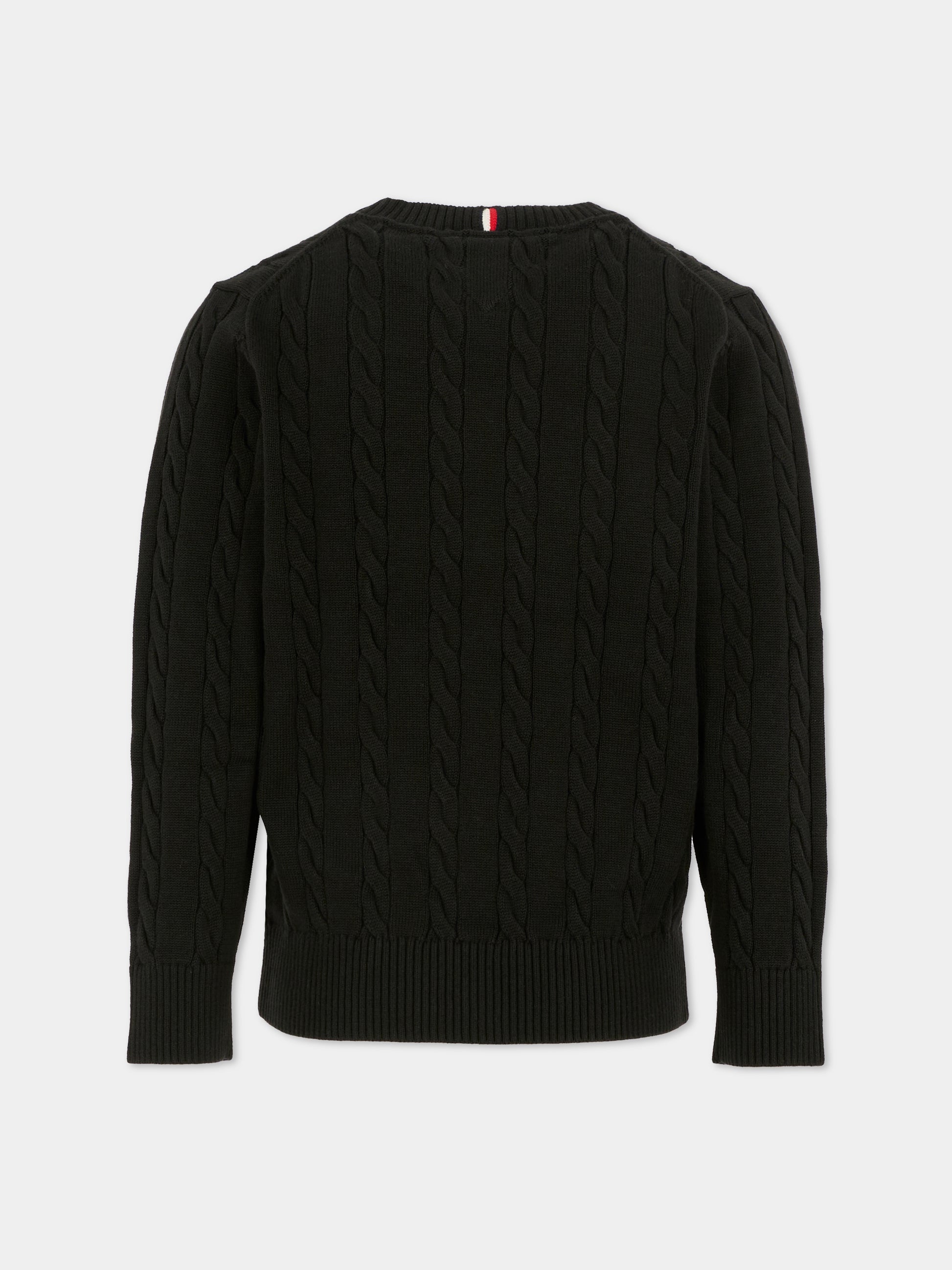 Maglione nero per bambini con bandierina,Tommy Hilfiger Junior,25WTHKB0KB09753 BDS