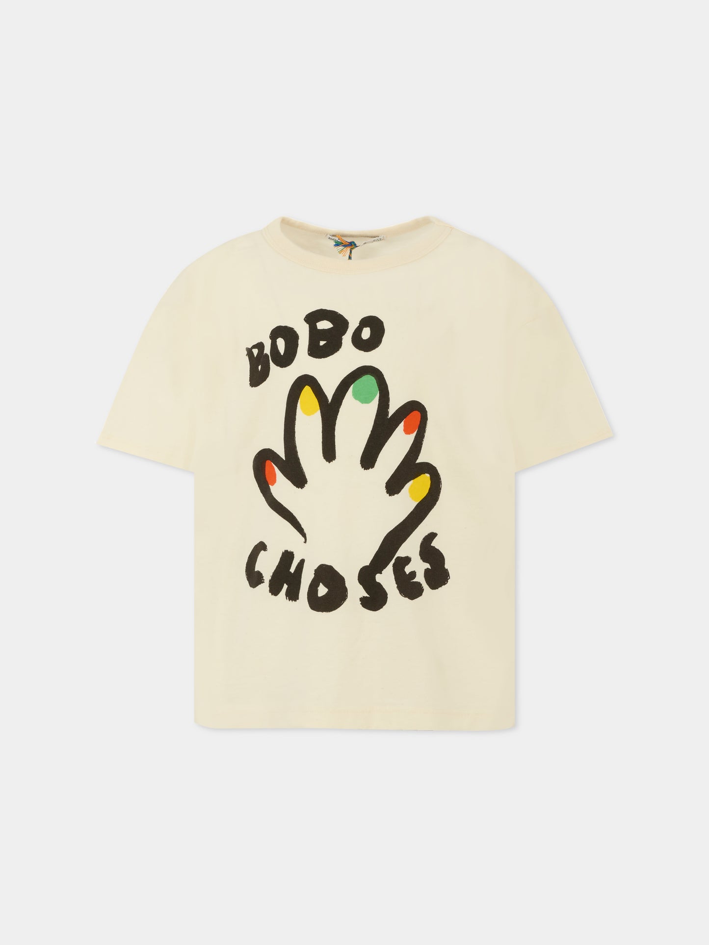 T-shirt avorio per bambini con mano e logo,Bobo Choses,B225AC004