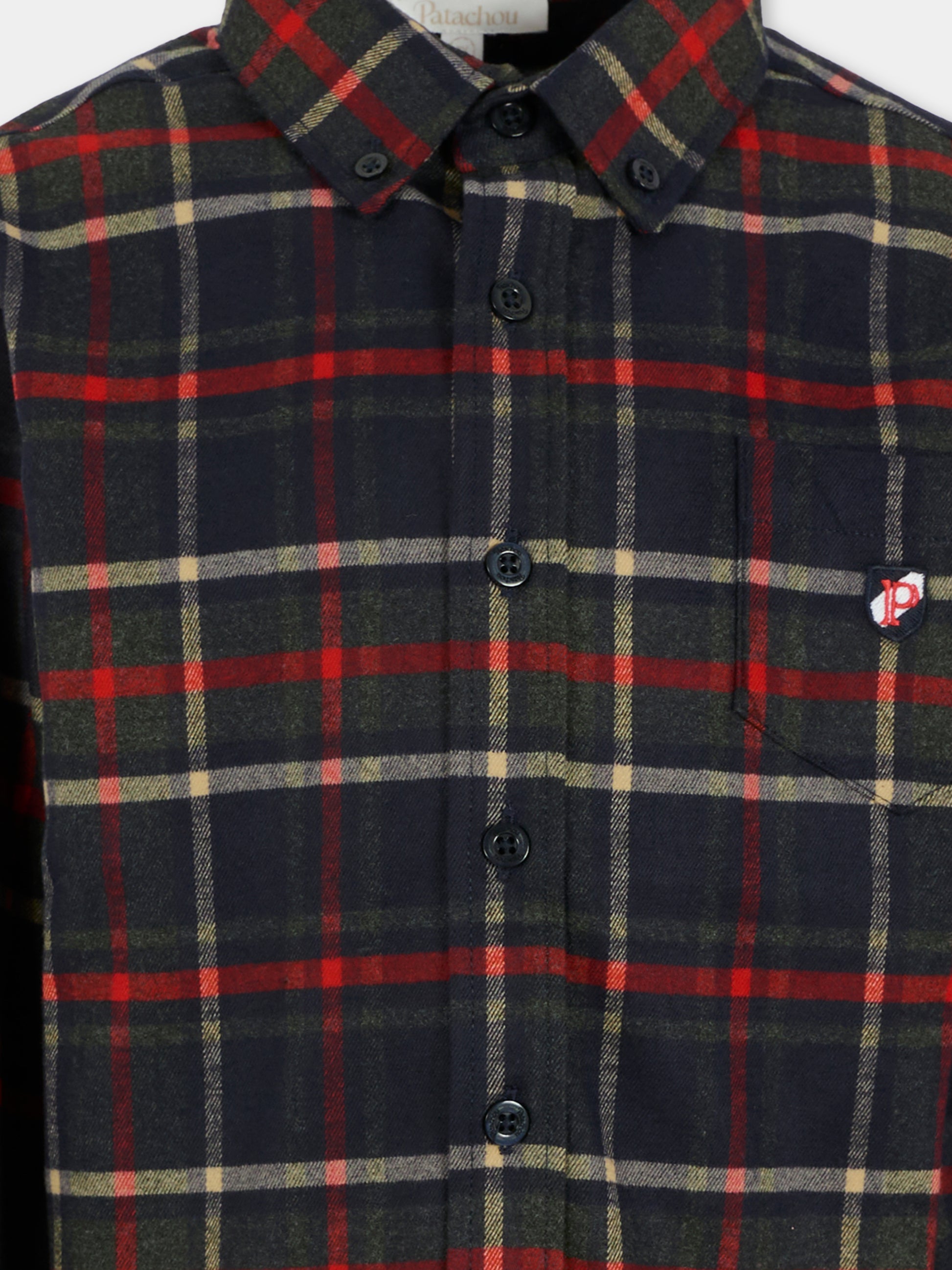 Camicia blu per bambino con patch ricamato,Patachou,PAP CM4133306 Z0133