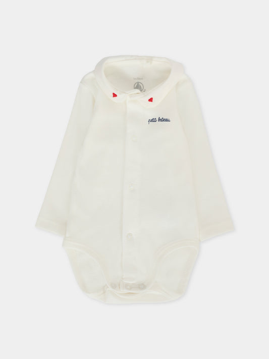 Body avorio per neonati con cuori rossi e logo,Petit Bateau,A0EKL 05