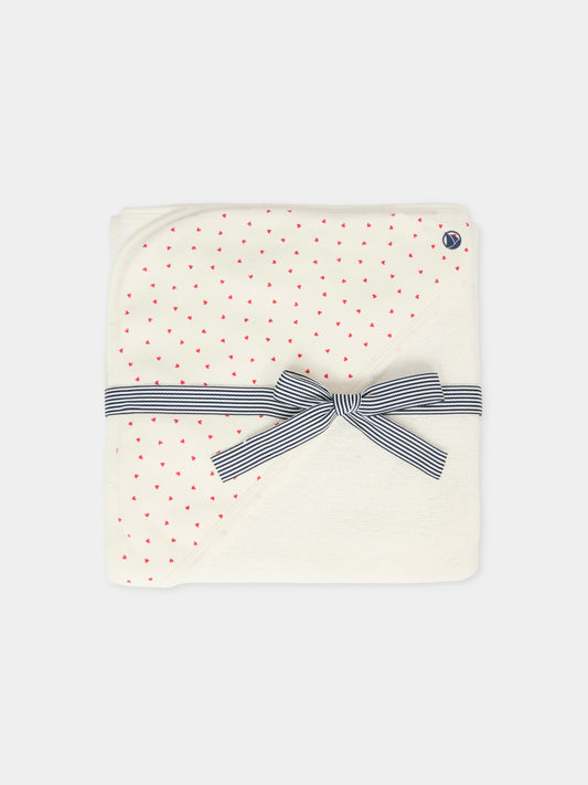 Asciugamano avorio per neonati con cuori,Petit Bateau,A0DSI 01