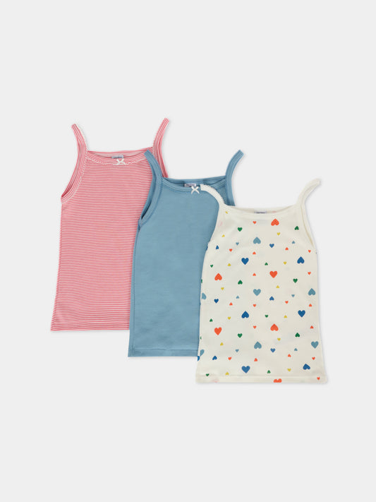 Set canotte multicolor per bambina con cuori,Petit Bateau,A0E78 00