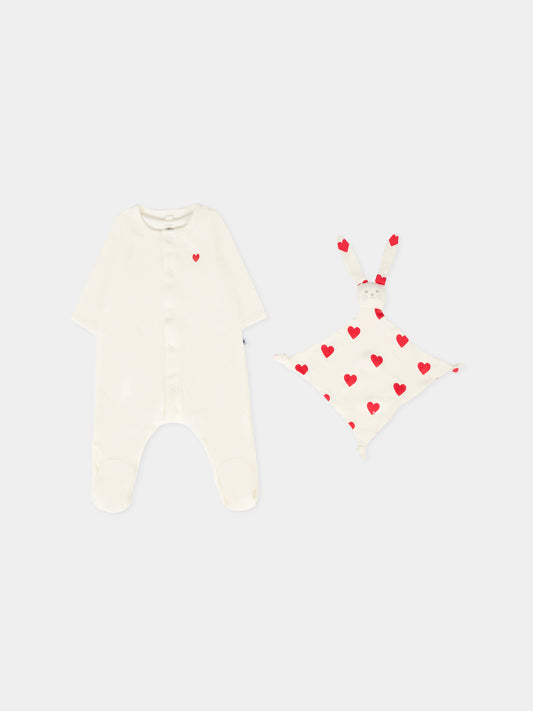 Set pigiama bianco per neonati con cuori,Petit Bateau,A0CJ8 00