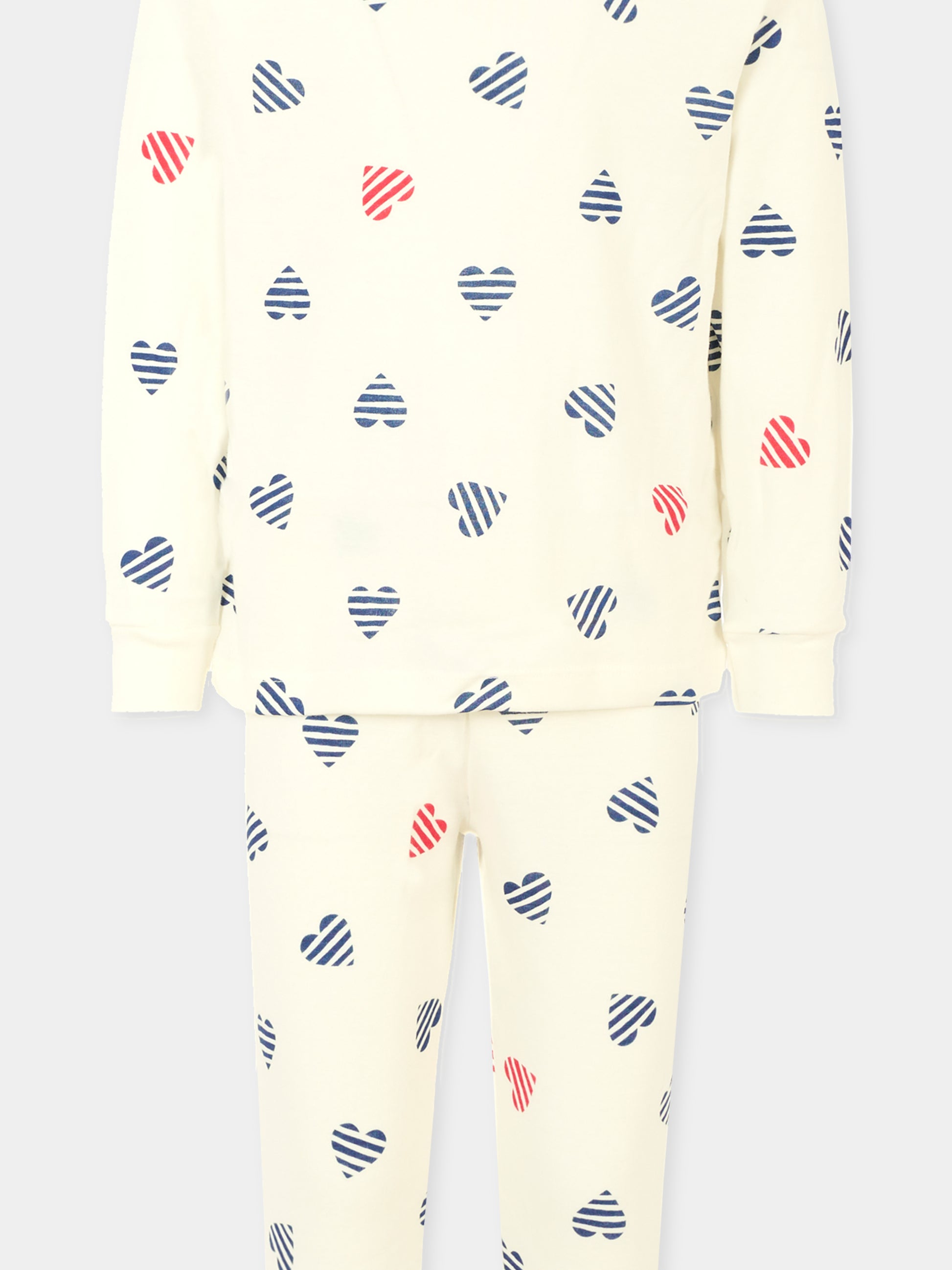 Pigiama bianco per bambina con cuori blu e rosso,Petit Bateau,A0CLU 01