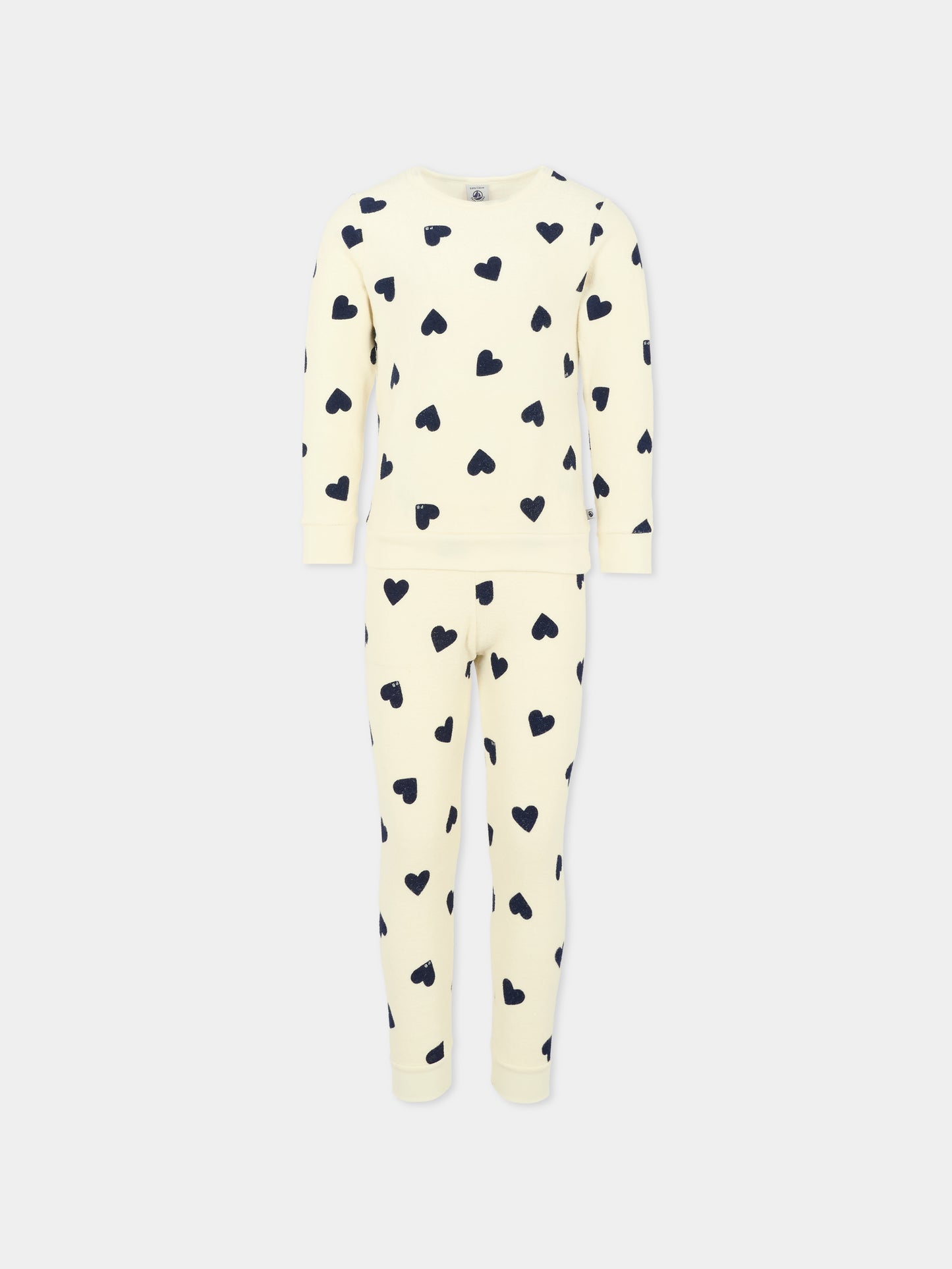 Pigiama avorio per bambina con cuori,Petit Bateau,A0DS3 01