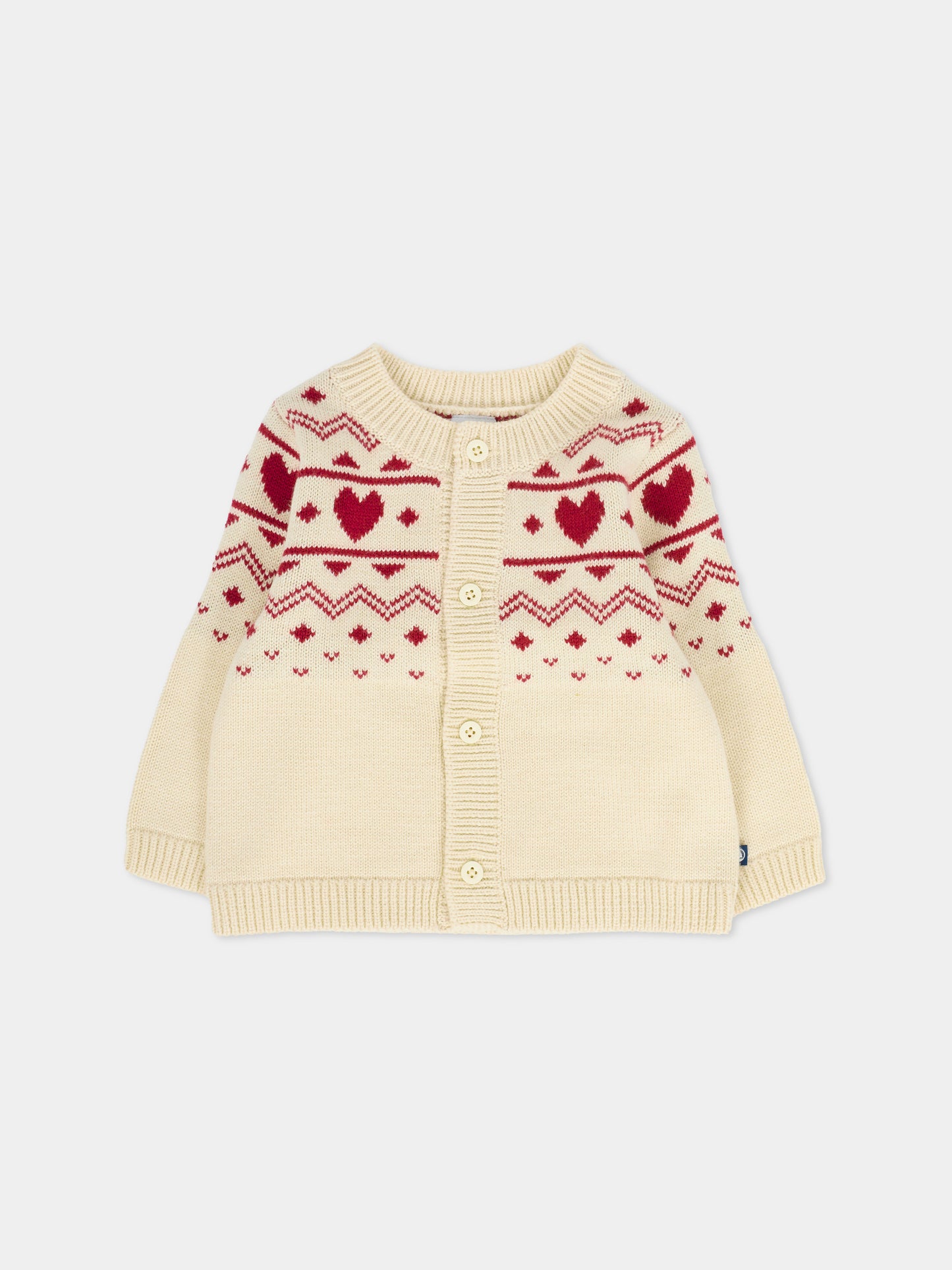 Cardigan beige per neonata con cuori,Petit Bateau,A0EBI 01
