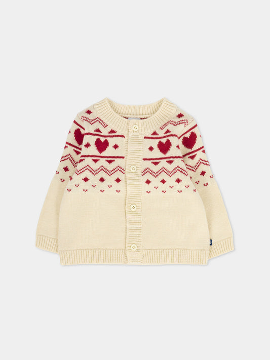 Cardigan beige per neonata con cuori,Petit Bateau,A0EBI 01