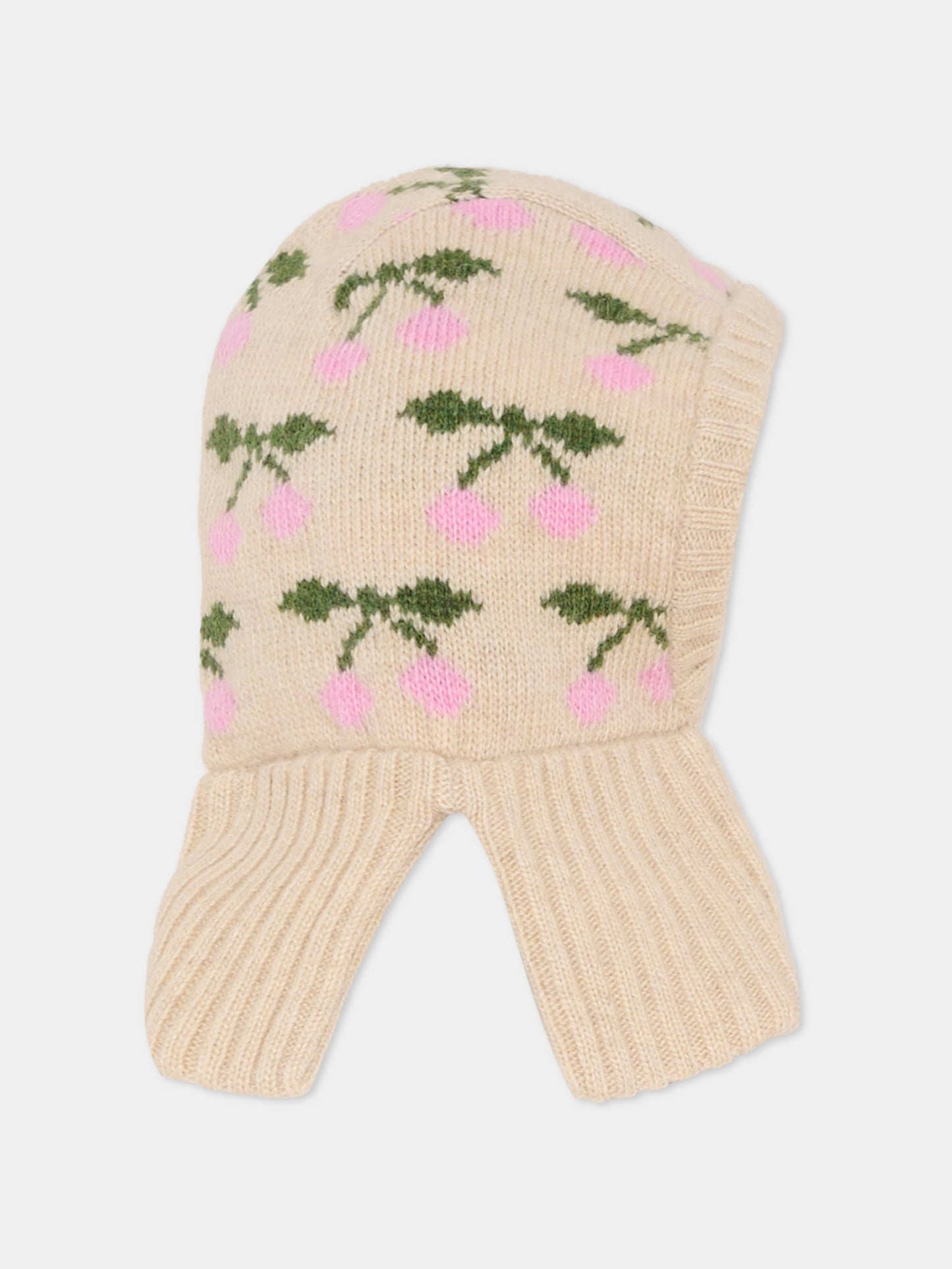 Balaclava beige per bambina con ciliegie,Konges Sløjd,KS103710 CHERRY