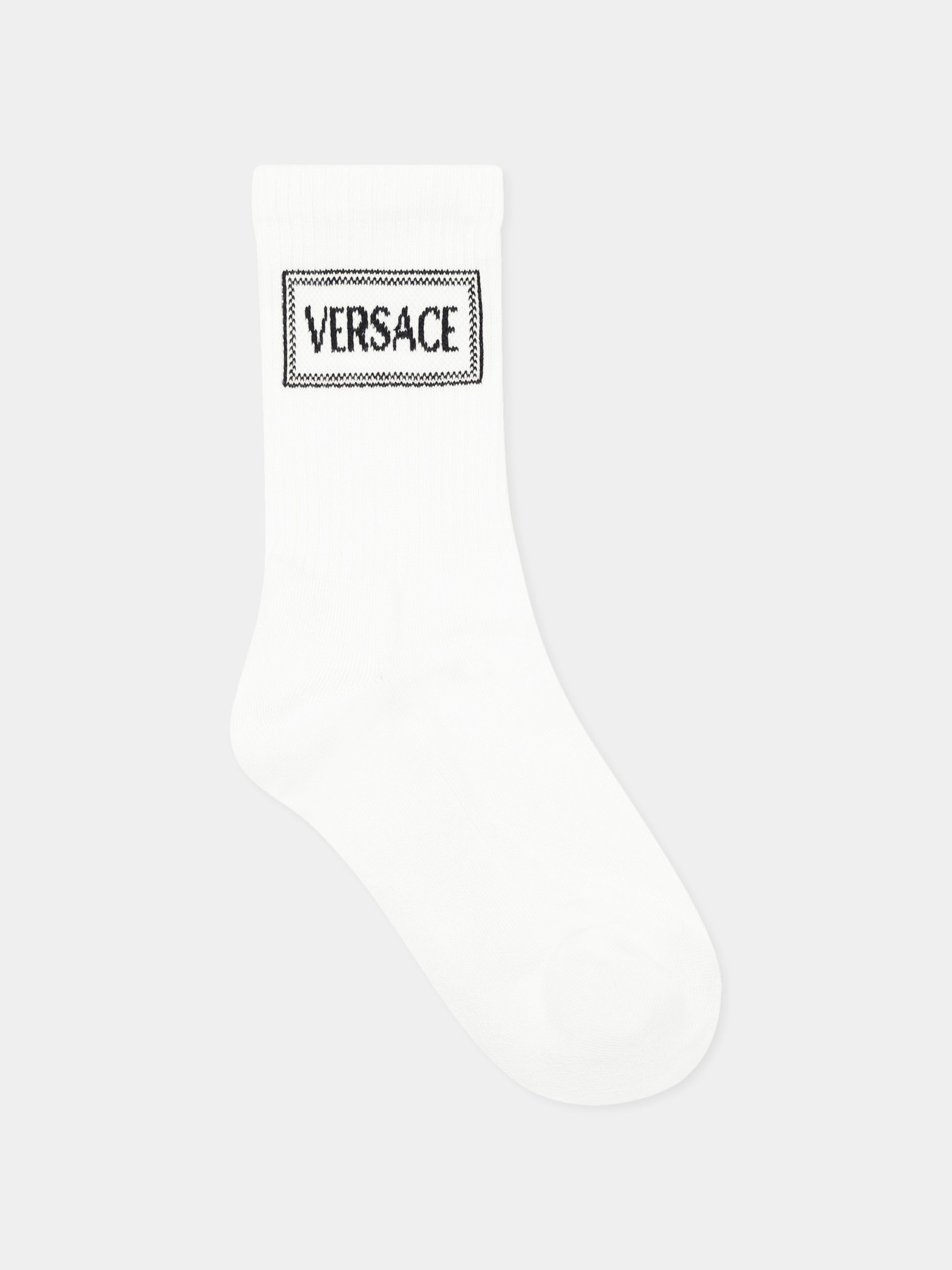 Calze bianche per bambini con logo '90s vintage,Versace,1019068 1A13266 2W020