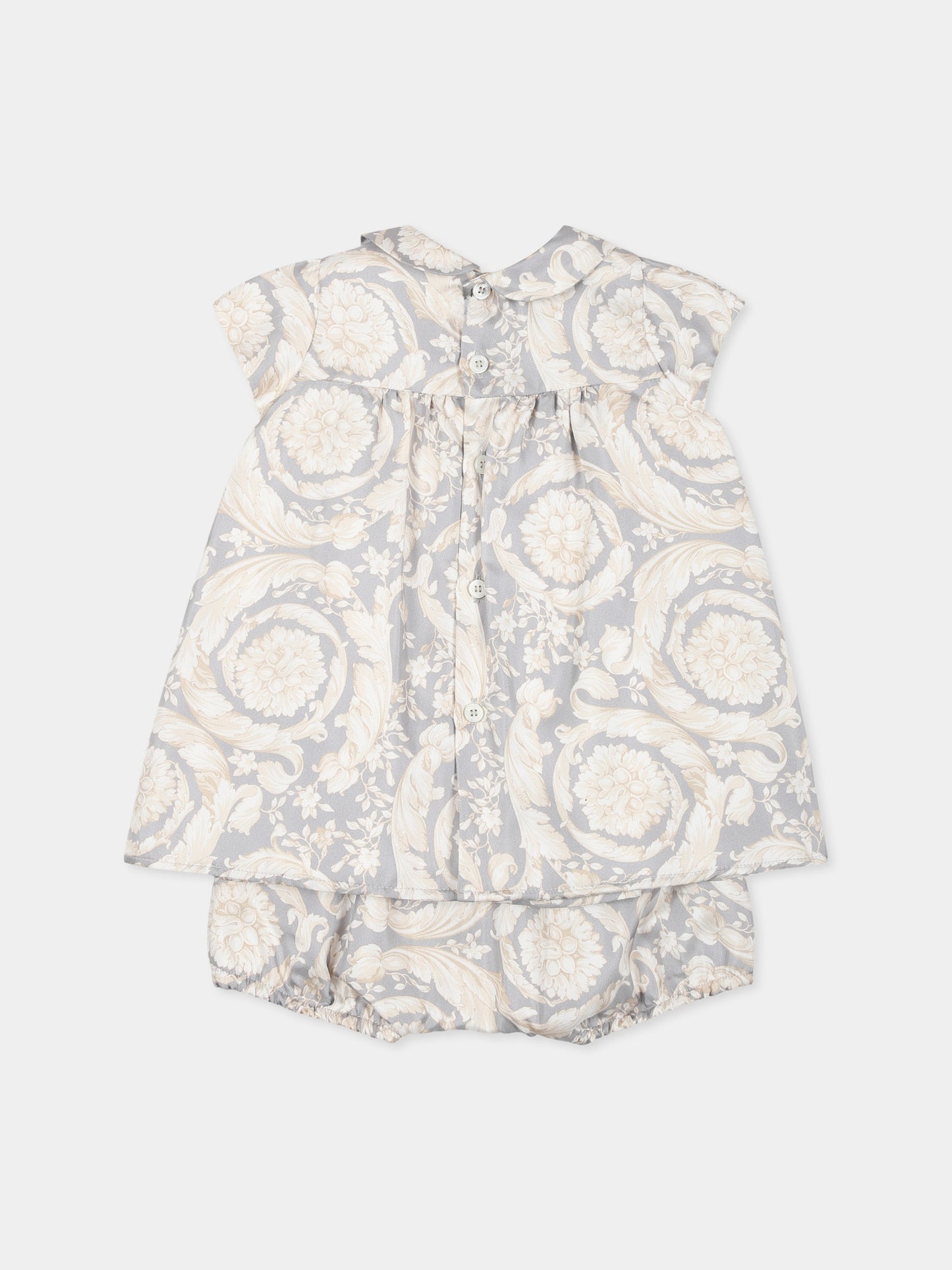 Vestito grigio per neonata con stampa Barocco,Versace,1017943 1A12840 2EO90