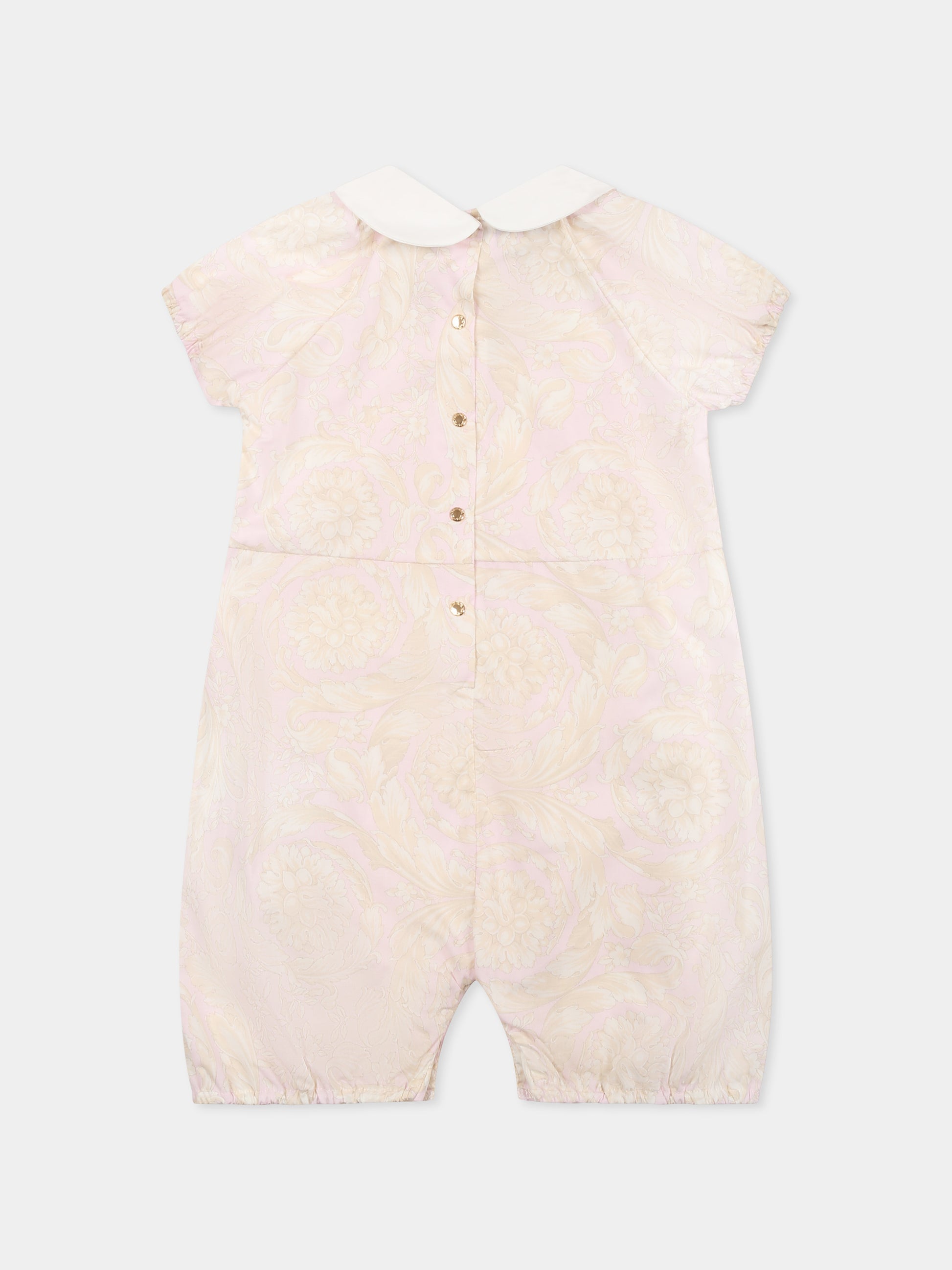 Pagliaccetto rosa per neonata con stampa Barocco,Versace,1017960 1A12862 2PW40