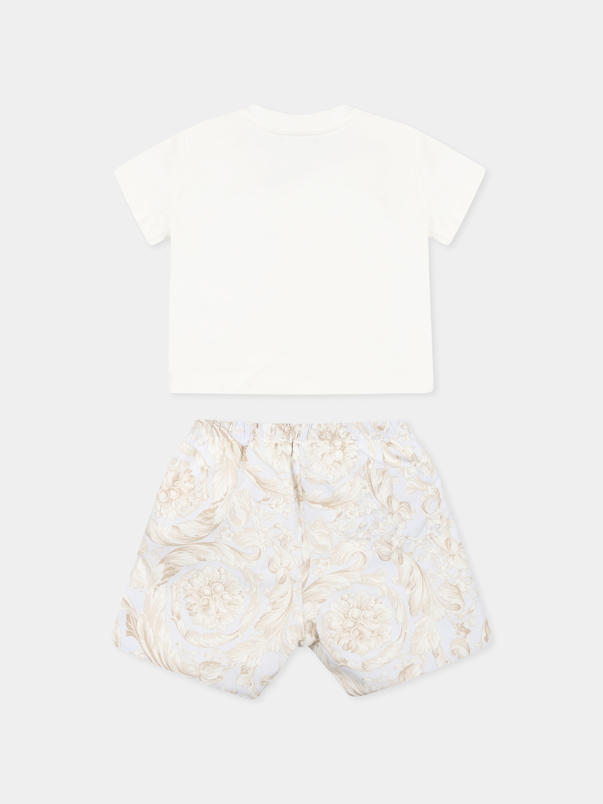 Completo bianco per neonato con stampa Barocco,Versace,1017965 1A12865 6WE80