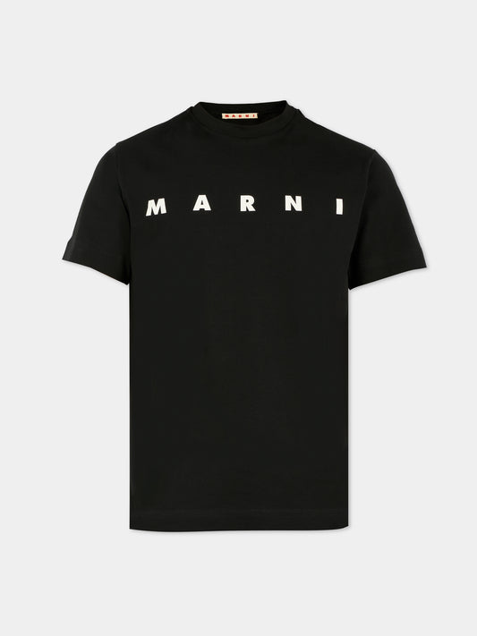T-shirt nera per bambini con logo bianco,Marni Kids,M002MV M00RF 0M900