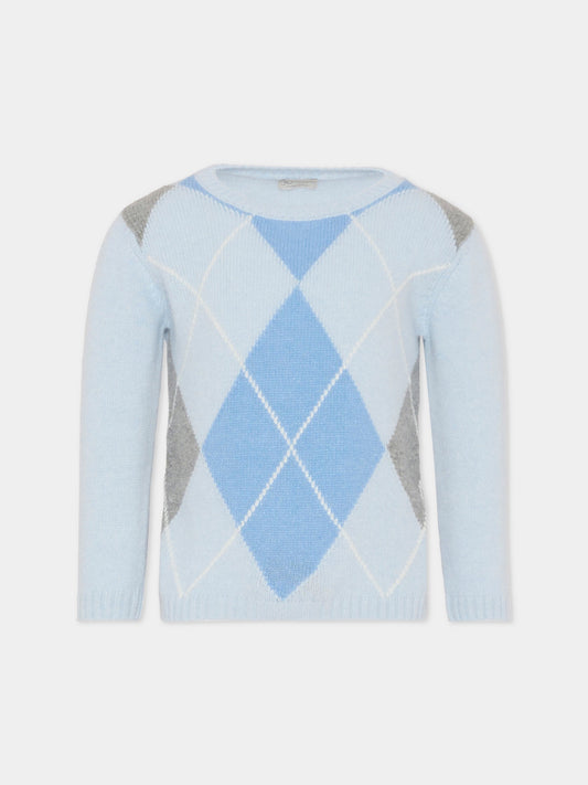 Maglione celeste per neonato con  motivo a rombi,J.o. Milano,563F2 CIELO