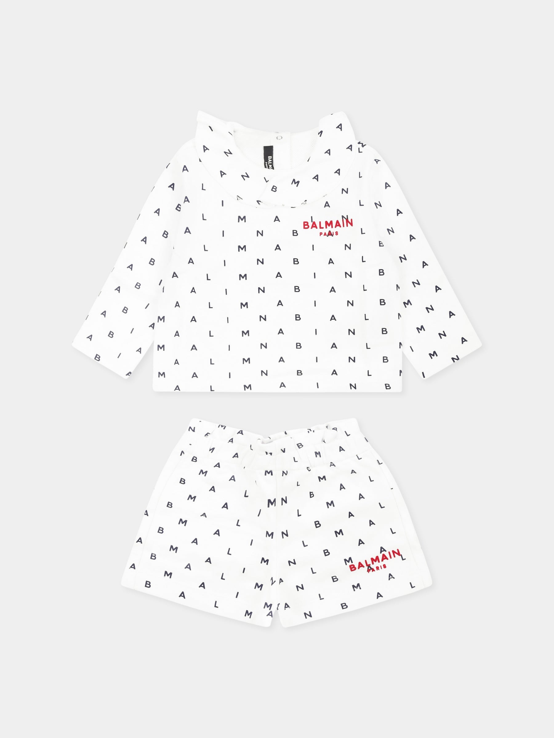 Completo bianco per neonata con logo,Balmain Kids,BU3060 Z1914 100BL