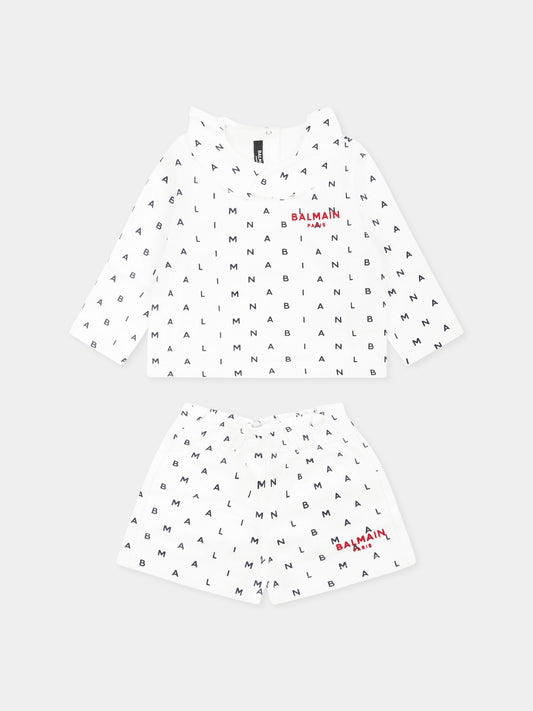 Completo bianco per neonata con logo,Balmain Kids,BU3060 Z1914 100BL