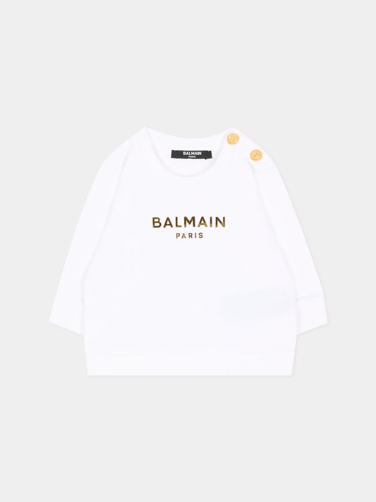 Felpa bianca per neonato logo dorato,Balmain Kids,BU4620 Z0001 100OR