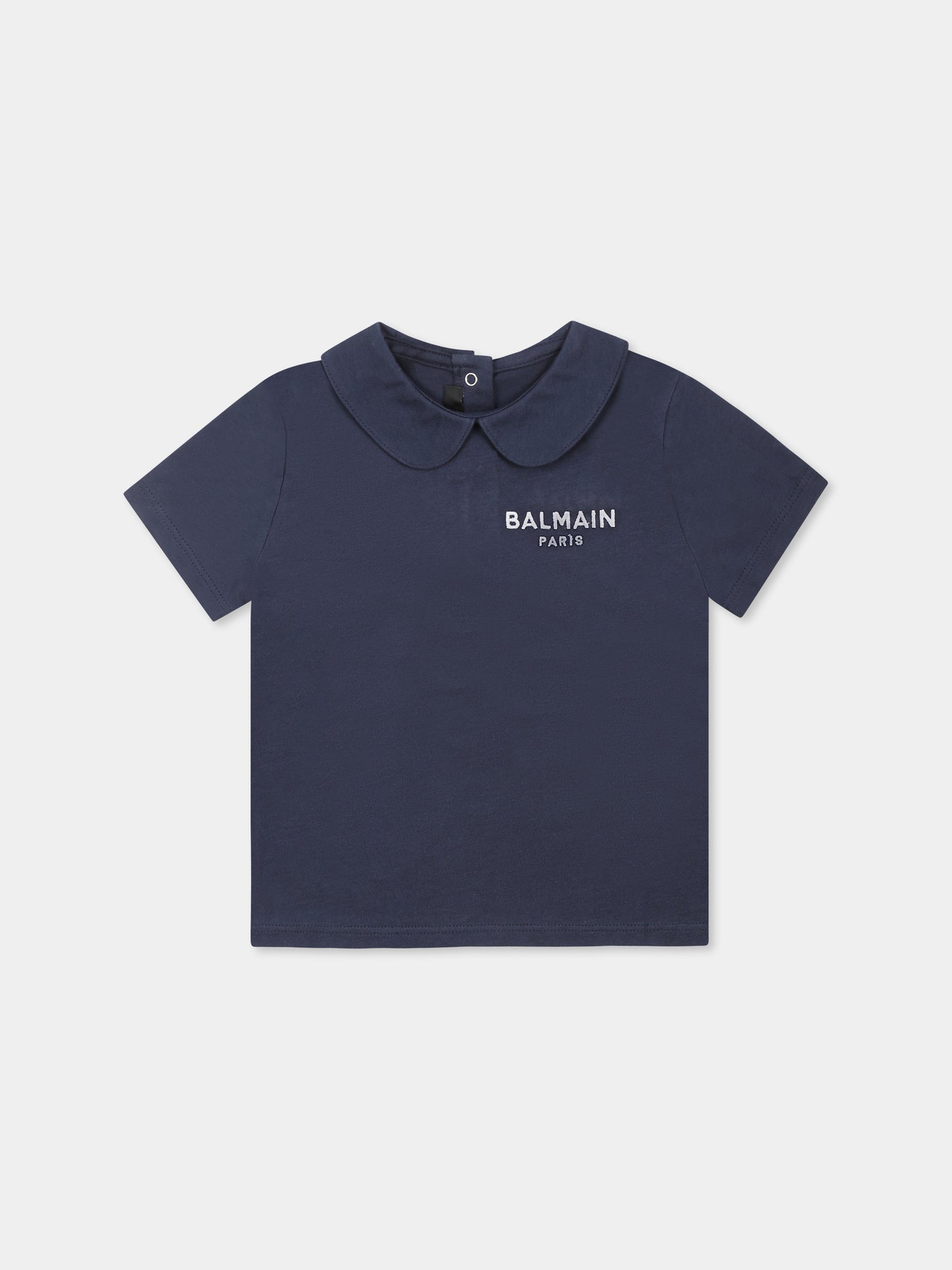 T-shirt blu per neonata con logo,Balmain Kids,BU8561 Z1751 649