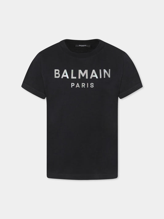 T-shirt nera per bambina con logo,Balmain Kids,BU8A31 Z1751 930