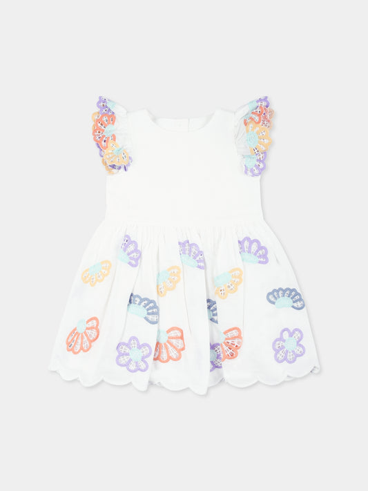 Vestito bianco per neonata con ricamo floreale,Stella Mccartney Kids,TU1302 Z1886 101EM