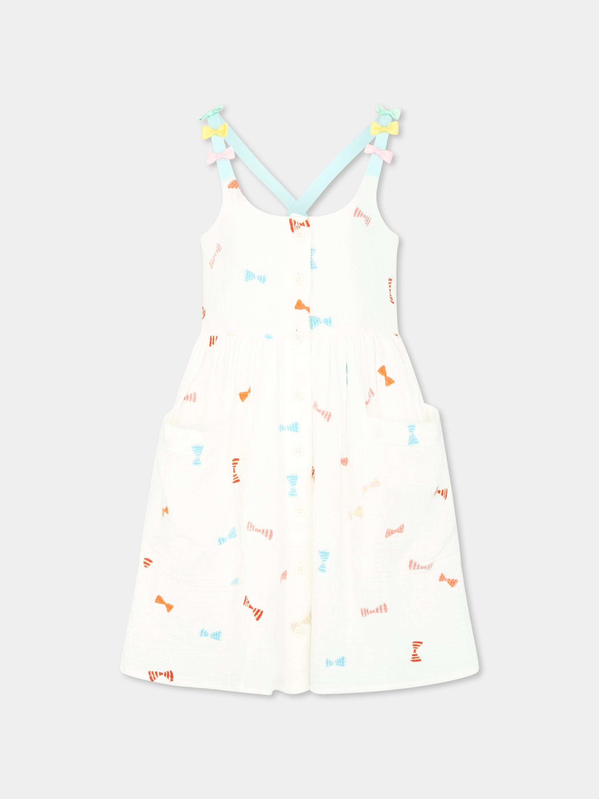 Vestito bianco per bambina con fiocchi all over,Stella Mccartney Kids,TU1B52 Z1593 101EM