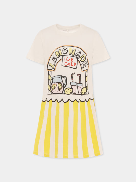 White dress for girl with lemonade print