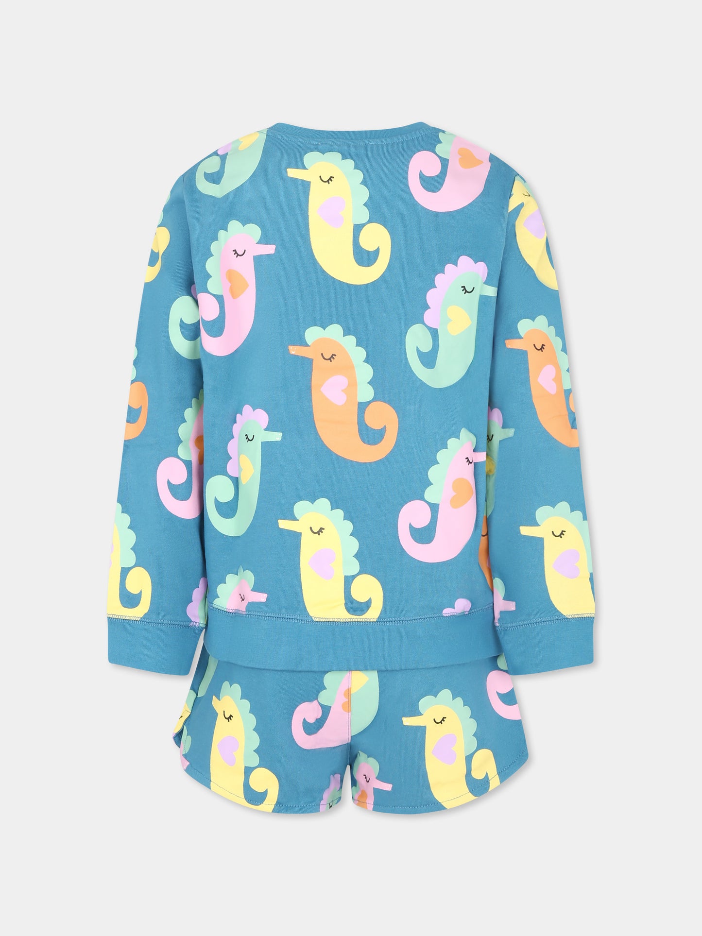 Completo blu per bambina con cavallucci marini all over,Stella Mccartney Kids,TU3A60 Z1636 672MC