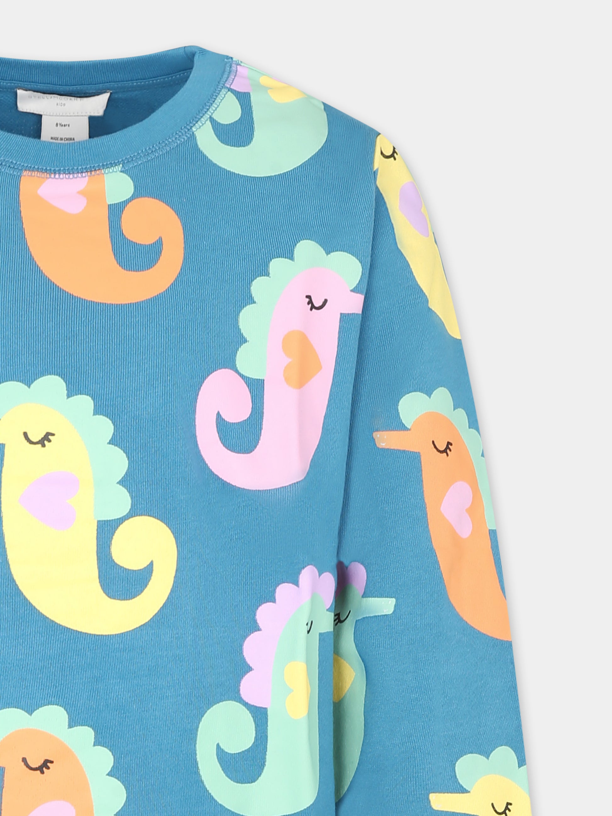 Completo blu per bambina con cavallucci marini all over,Stella Mccartney Kids,TU3A60 Z1636 672MC