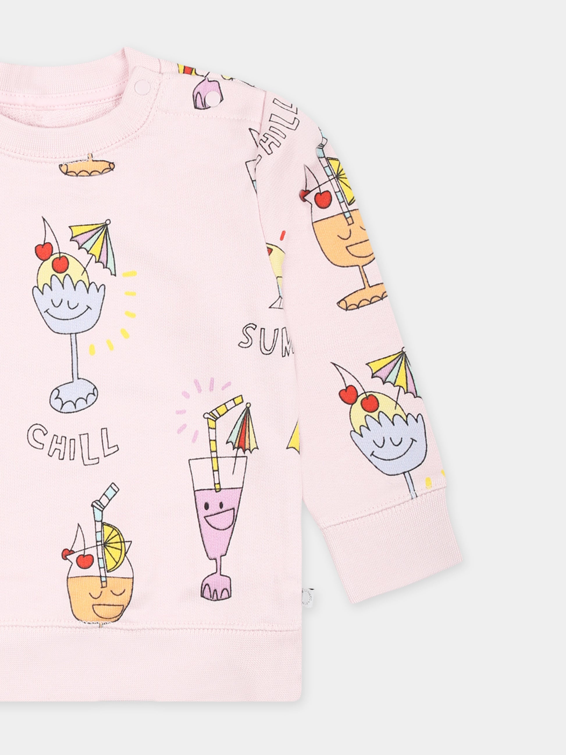 Felpa lilla per neonata con stampa cocktail all over,Stella Mccartney Kids,TU4000 Z1632 50HMC