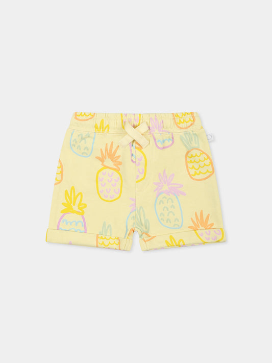 Shorts gialli per neonata con ananas all over,Stella Mccartney Kids,TU6019 Z1633 229MC