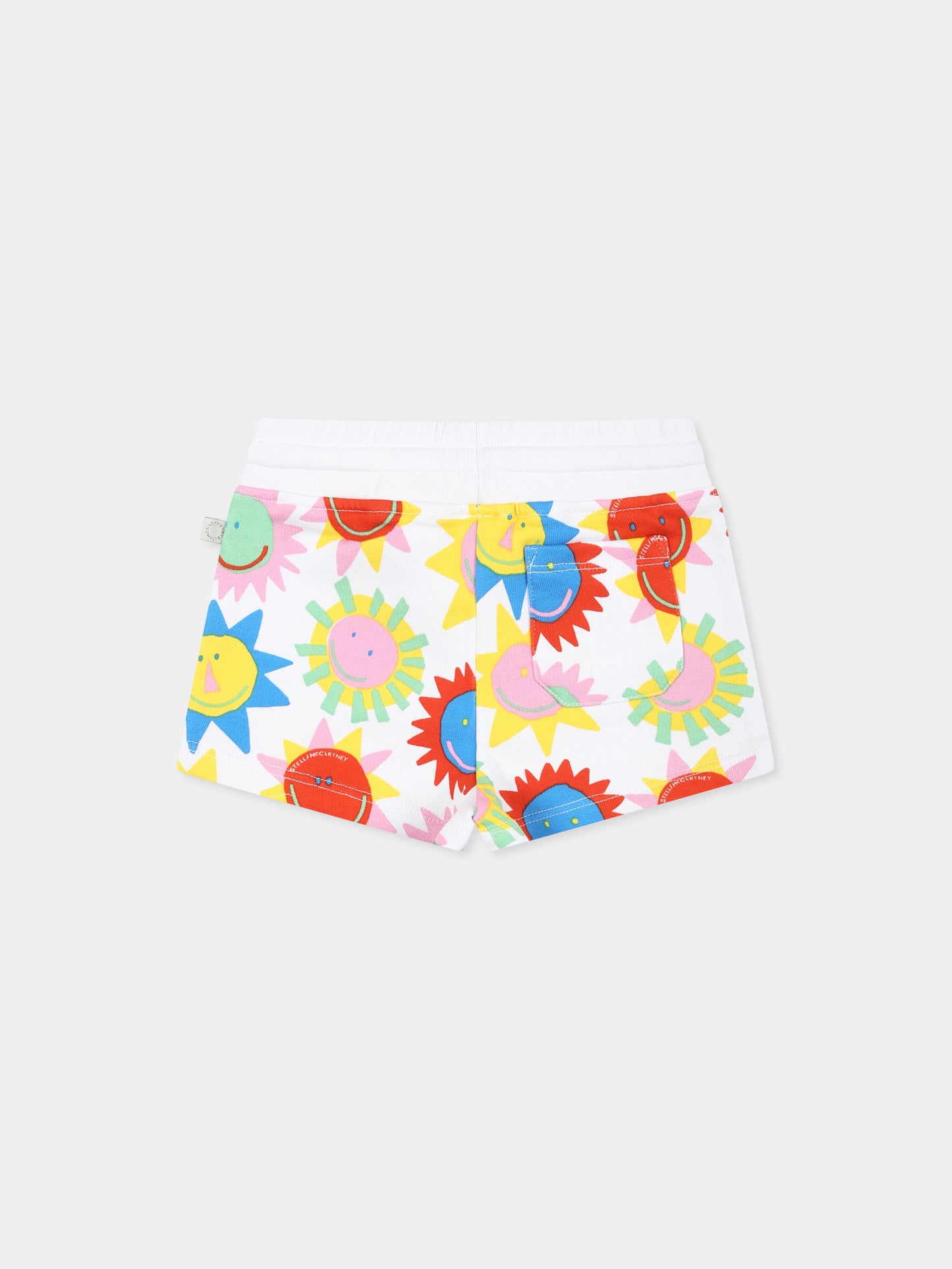 Shorts bianchi per neonata con stampa sole all over,Stella Mccartney Kids,TU6069 Z1813 100MC