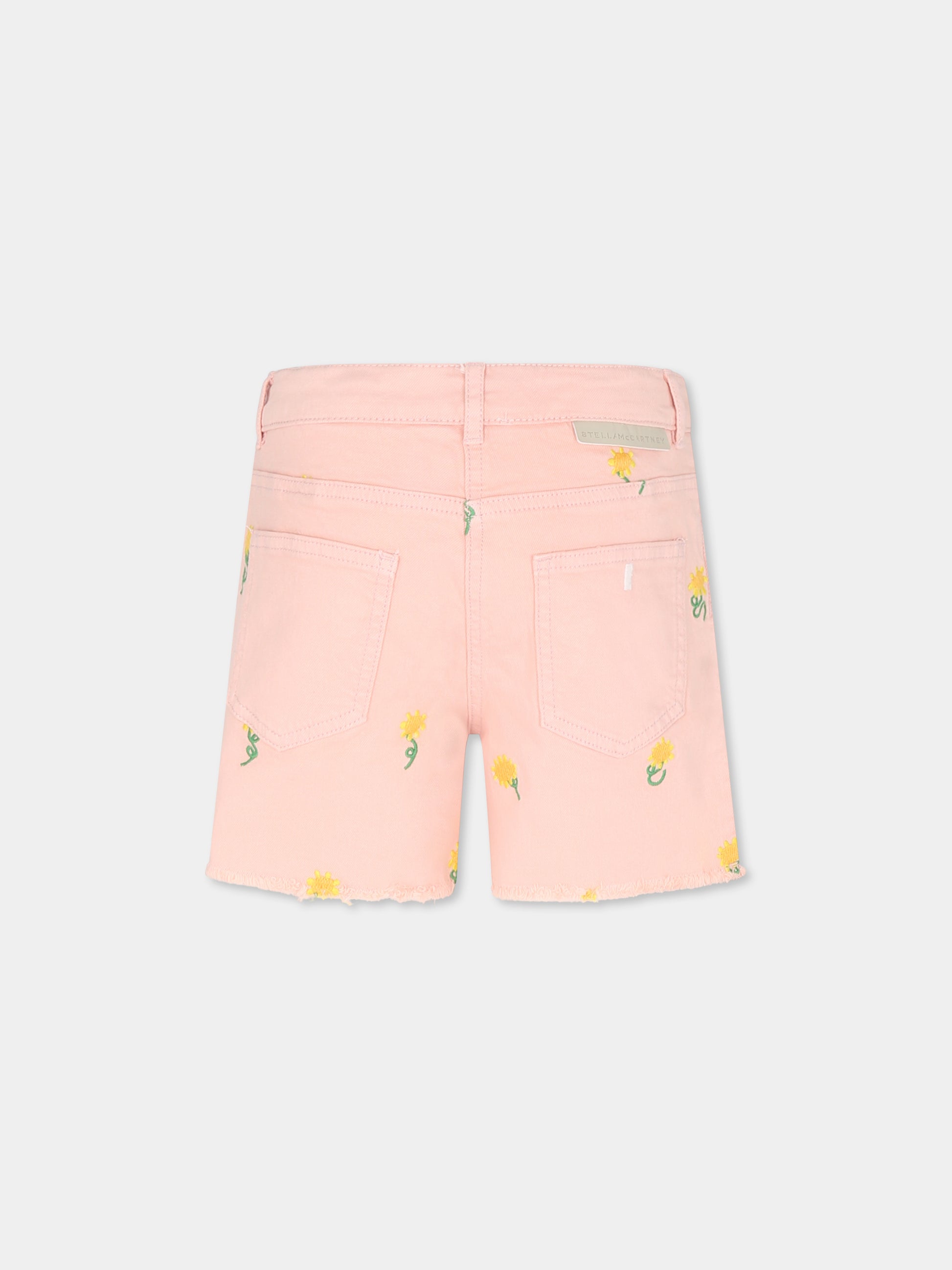 Shorts rosa per bambina con ricamo floreale,Stella Mccartney Kids,TU6D89 Z1641 505EM