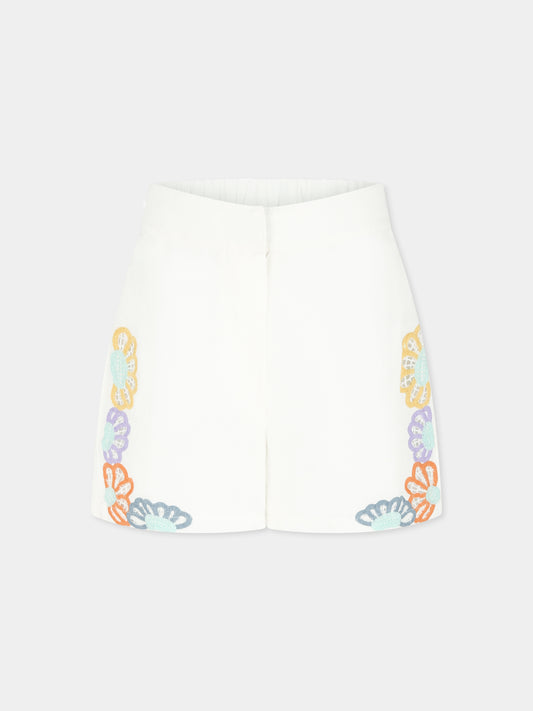 Shorts bianchi per bambina con ricamo floreale,Stella Mccartney Kids,TU6F59 Z0138 101