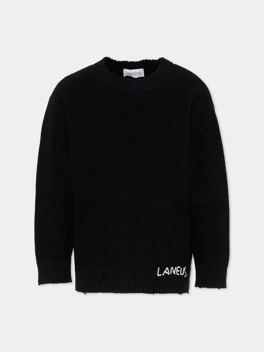 Maglione nero per bambini con logo,Laneus,F5LKJUJP036 110