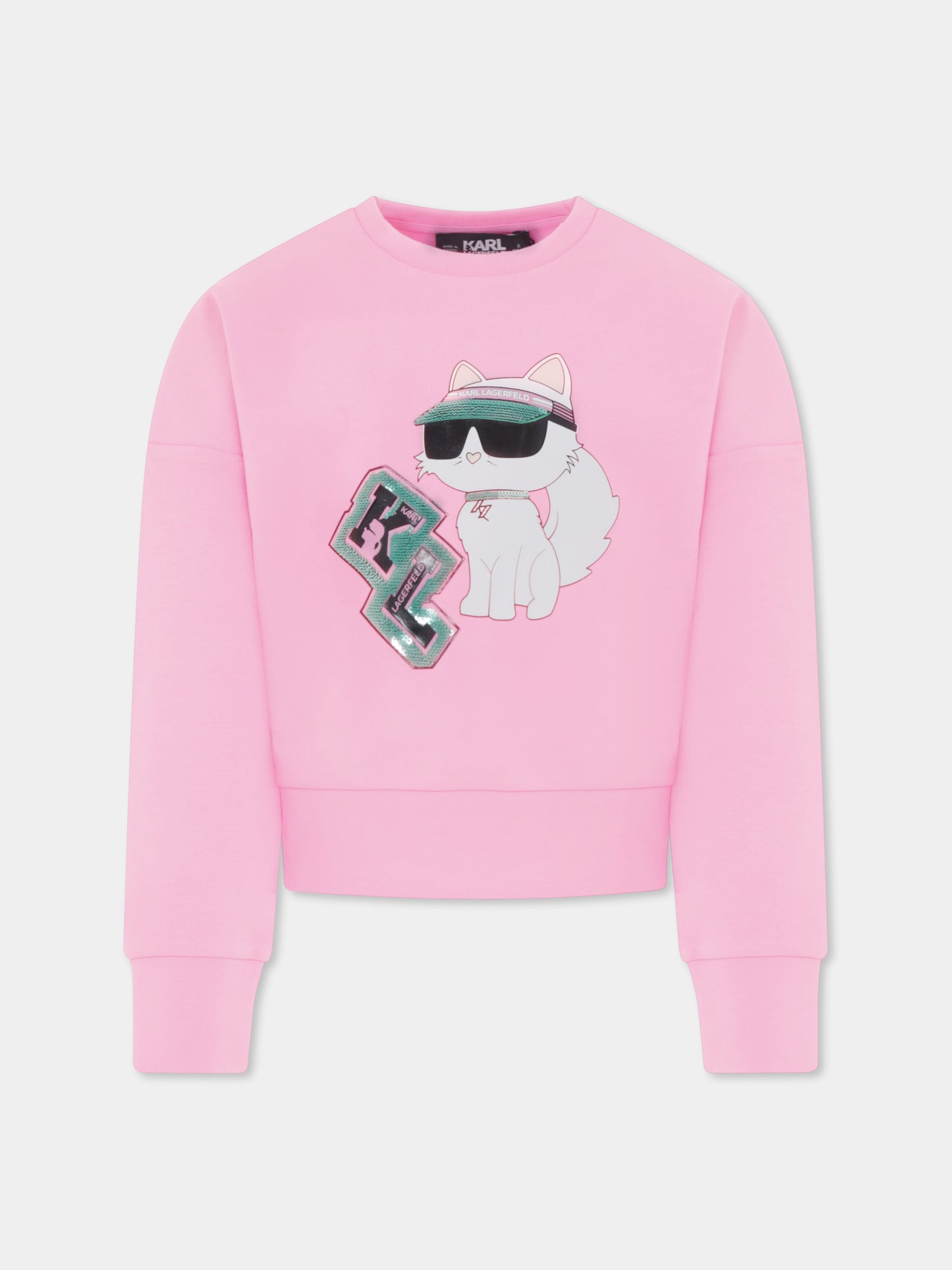 Pink crop sweatshirt for girl with Choupette