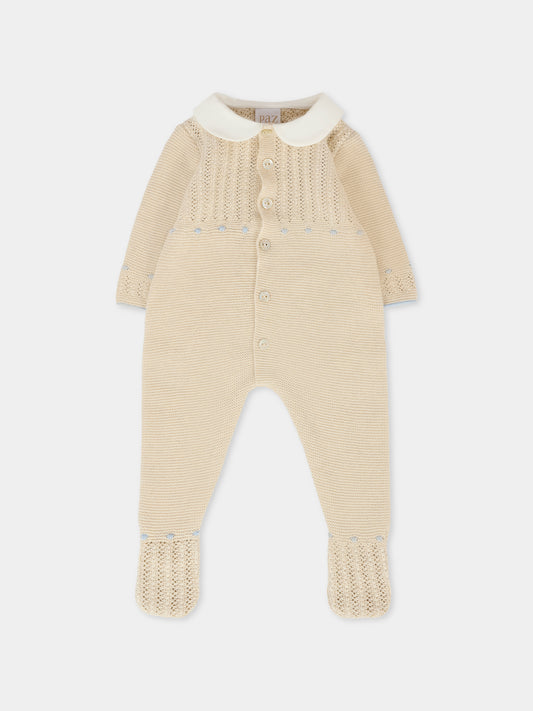 Tutina beige per neonato con ricami,Paz Rodríguez,005 123091 7380 H94