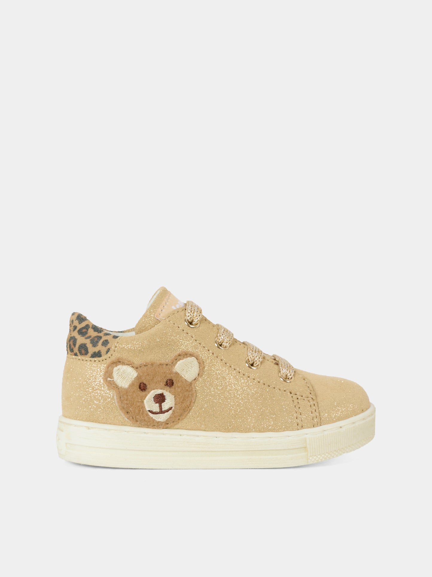 Sneakers beige per bambina con orsetto e logo,Falcotto,0012019687 02 0Q06