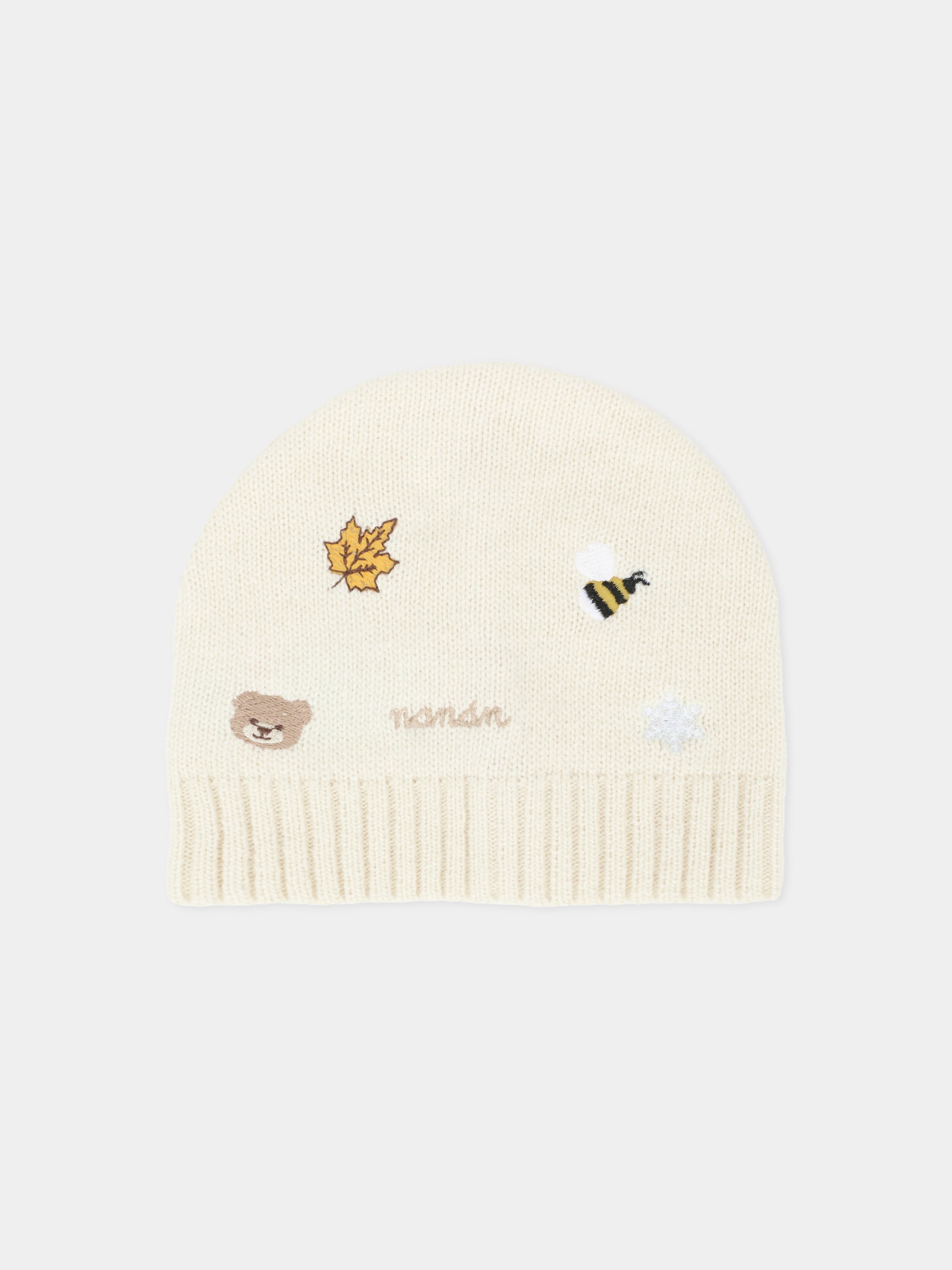 Berretto avorio per neonati con ape,Nanán,I25014B
