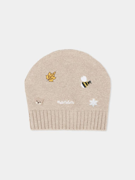 Cappello beige per neonati con ape,Nanán,I25014BE