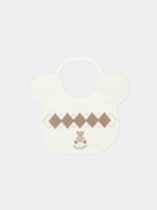 Bavaglino avorio per neonati con orsetto,Nanán,I25111P